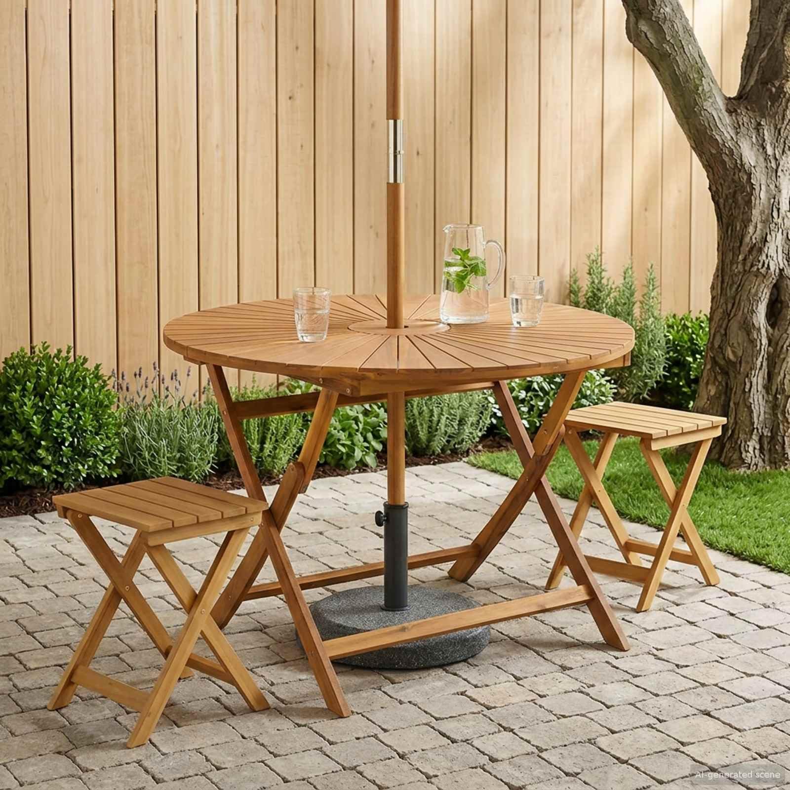 vidaXL Vouw Tuin Tafel Naturel Ø110 x 75 cm Massief Acaciahout