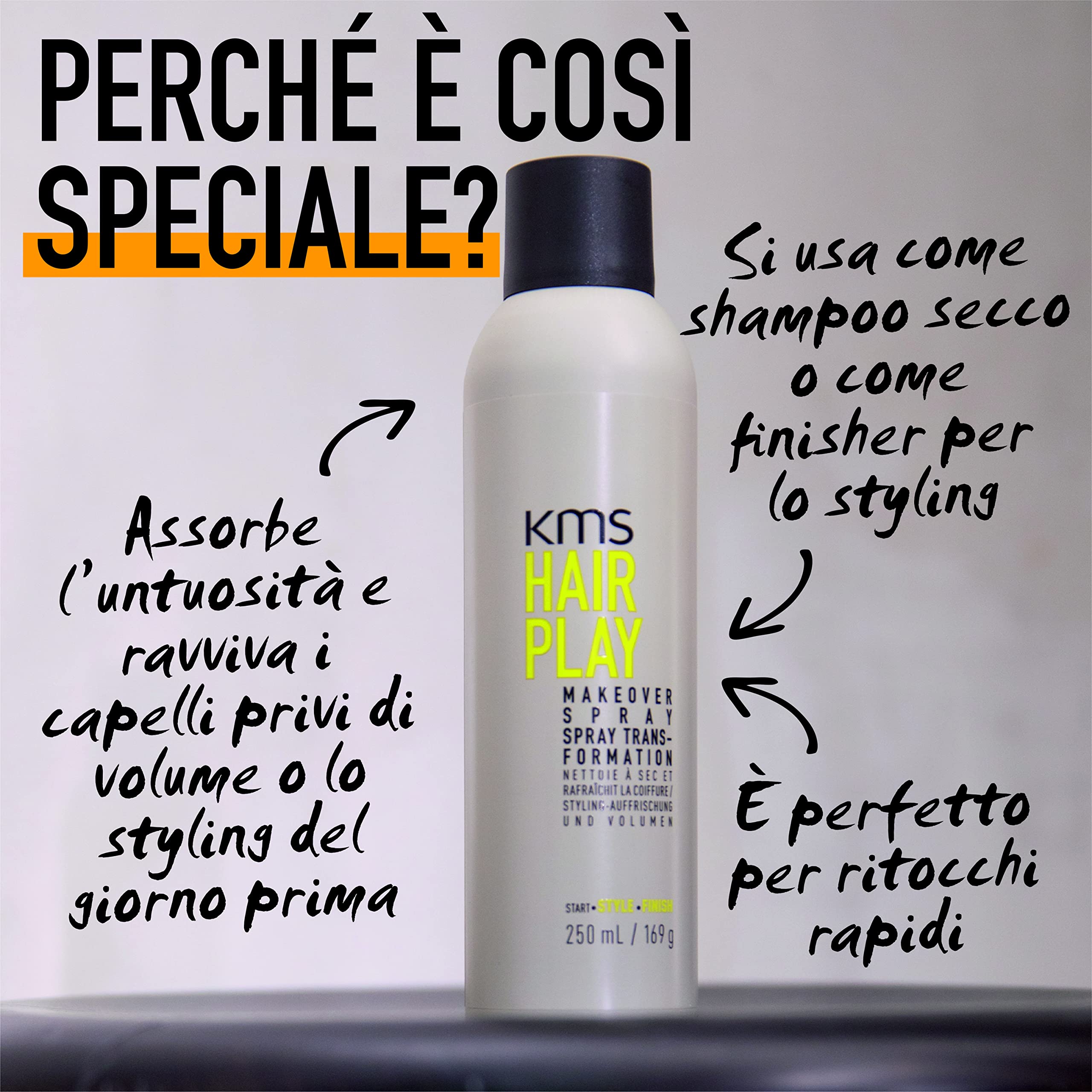 KMS HAIRPLAY, Shampoo secco texturizzante, 250ml