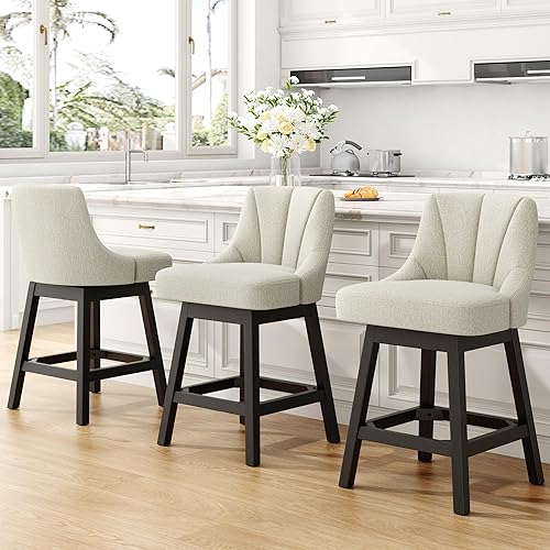 Miniatura 29 de Taburetes de bar giratorios, taburetes de bar de altura de mostrador tapizados de tela de 26 pulgadas, sillas modernas de isla de cocina con Tela -