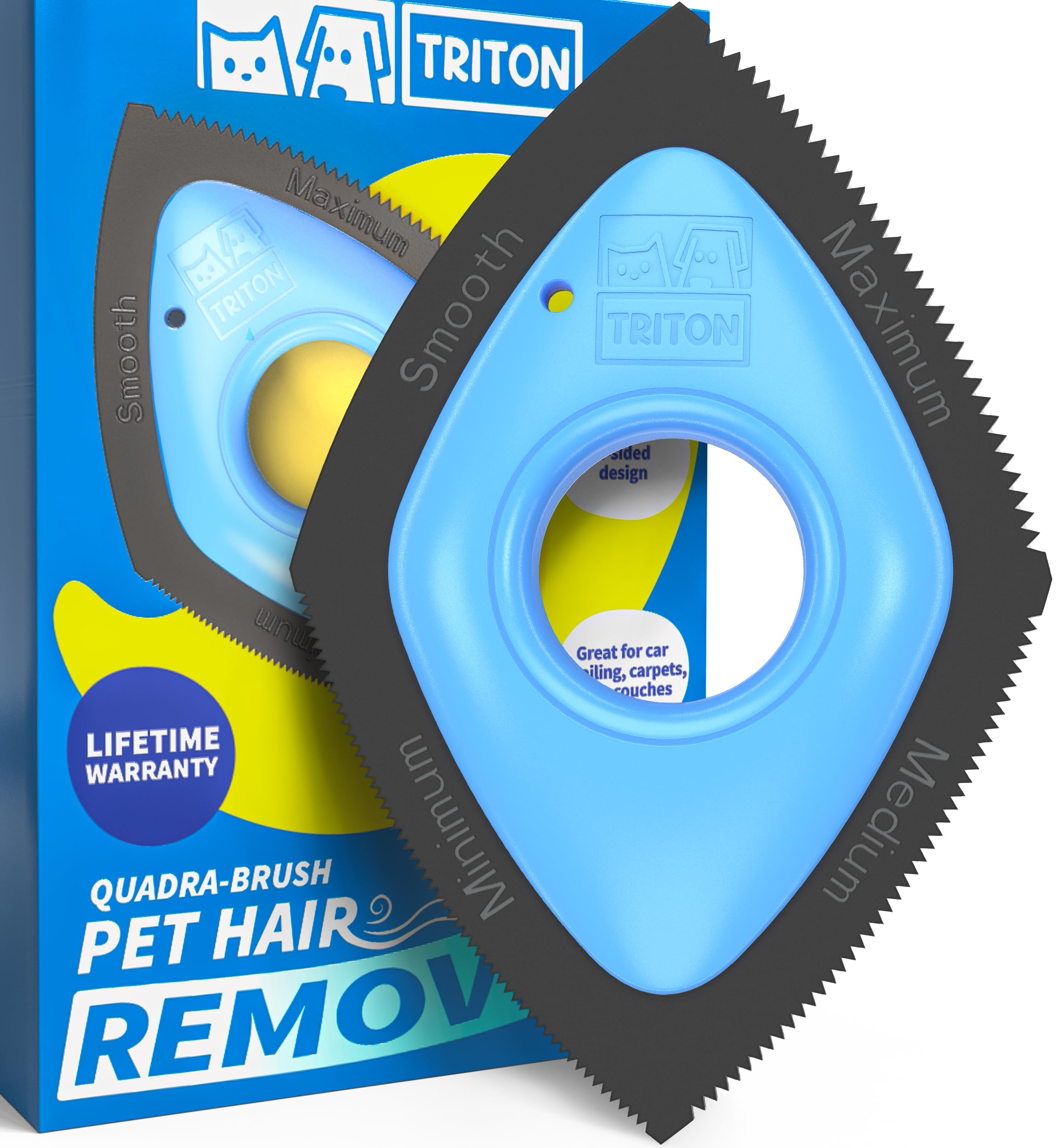 TritonQuadra-Brush Pet Hair Removal Tool for Car - Dog Hair Remover for Car Interior - Essential Car Detailing Kit, Interior Cleaner and Carpet Hair Removal Tool - Car Cleaning Supplies, Couch