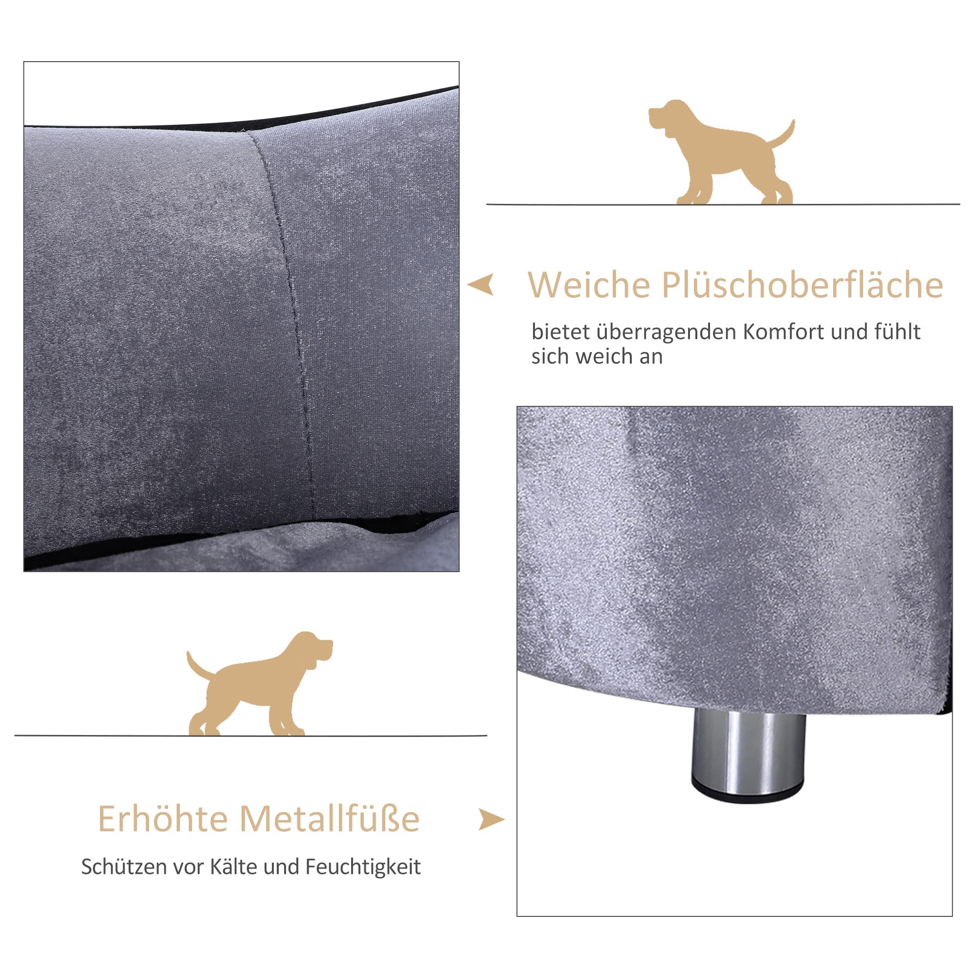 PawHut D04-016, divanetto di lusso per cani e gatti, con cuscino, per riposare, colore grigio.