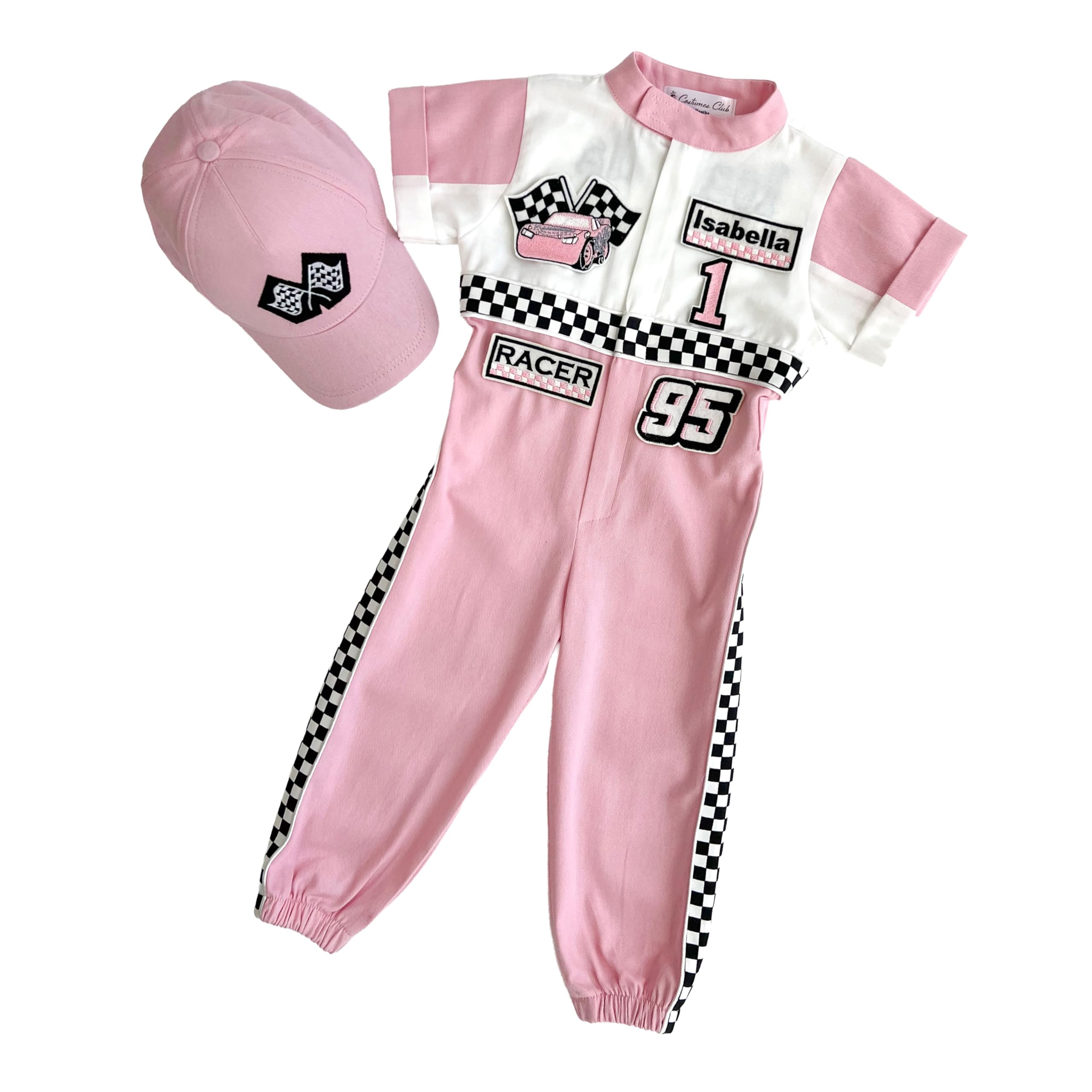 Costumes Club Personalized Handmade Race Car Driver Costume for Toddlers (3T, Pink & White) — image 1