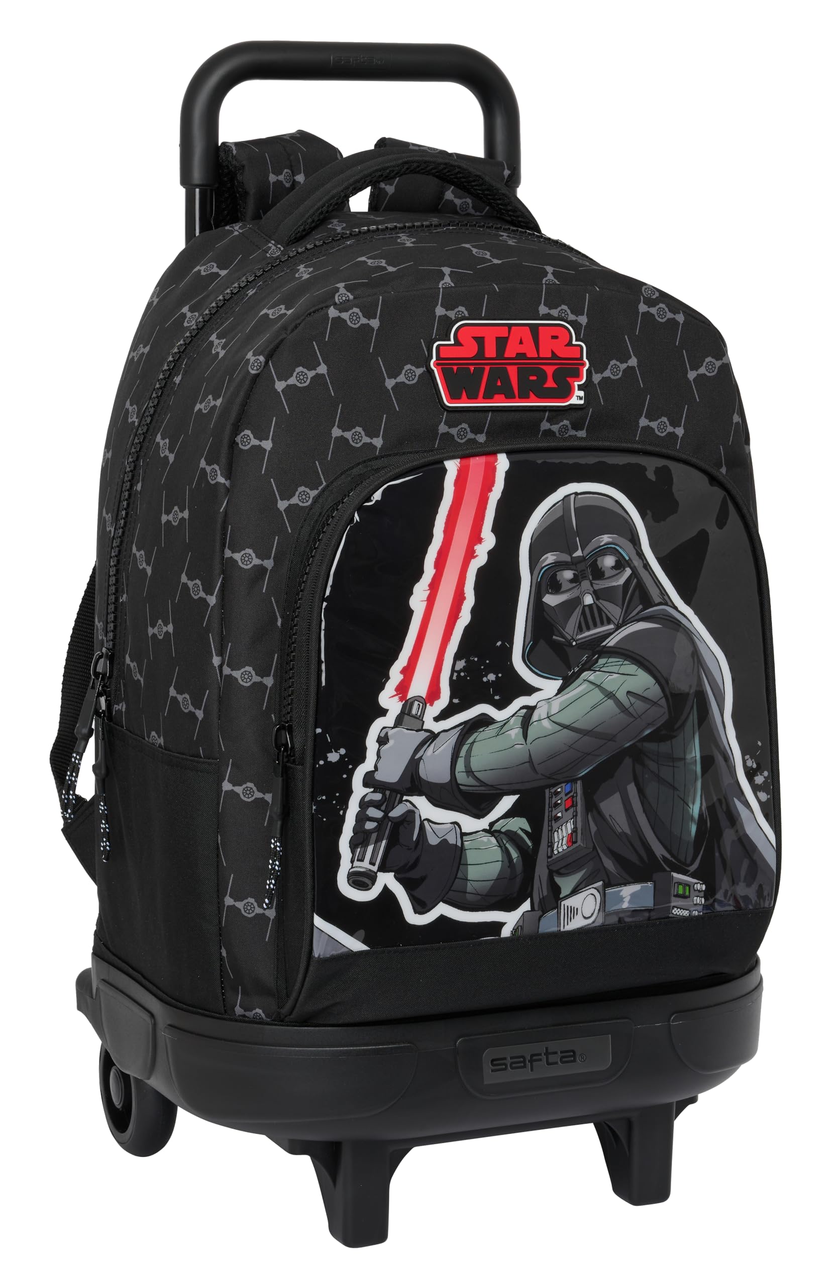 Safta Star Wars The Fighter - Mochila Grande con Ruedas, Compacta, Extraíble, Ideal para Niños de Diferentes Edades, Cómoda y Versátil, Calidad y Resistencia, 33x22x45 cm, Color Negro