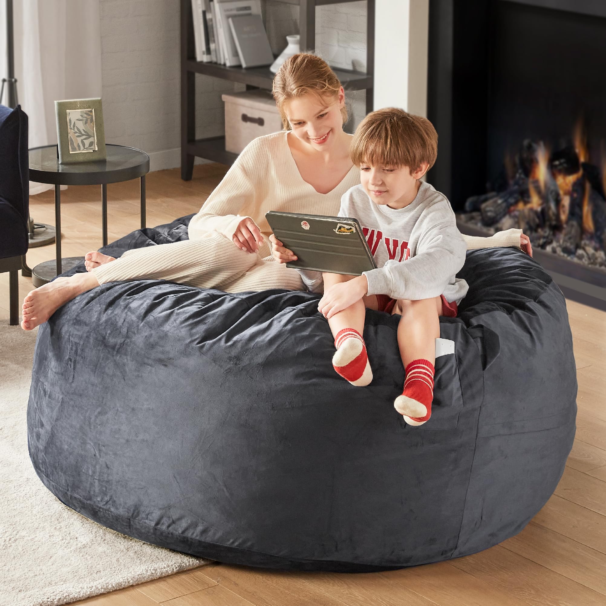 Codi Giant Bean Bag Chair with Filler Included, 5 FT - Comfy Large Beanbag Chairs for Adults - Machine Washable and Soft Mink Bonded Cover - Charcoal Grey, 5ft