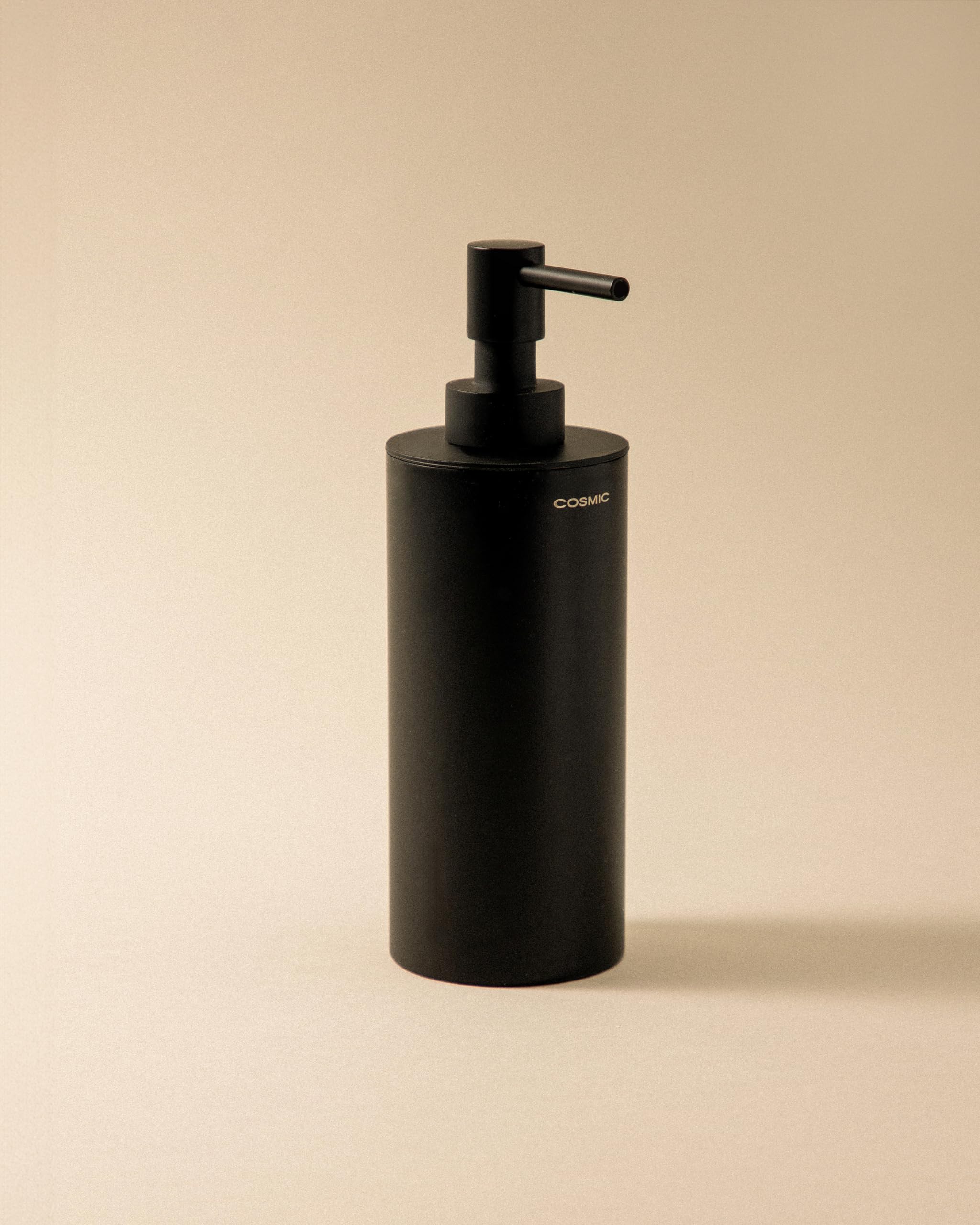 Cosmic Architect SP Dispensador de Jabón para Baño de Diseño Elegante y Circular. Dosificador de Encimera para Aseo y Cocina de Metal. Accesorio Recargable de 240 Ml en Color Negro Mate