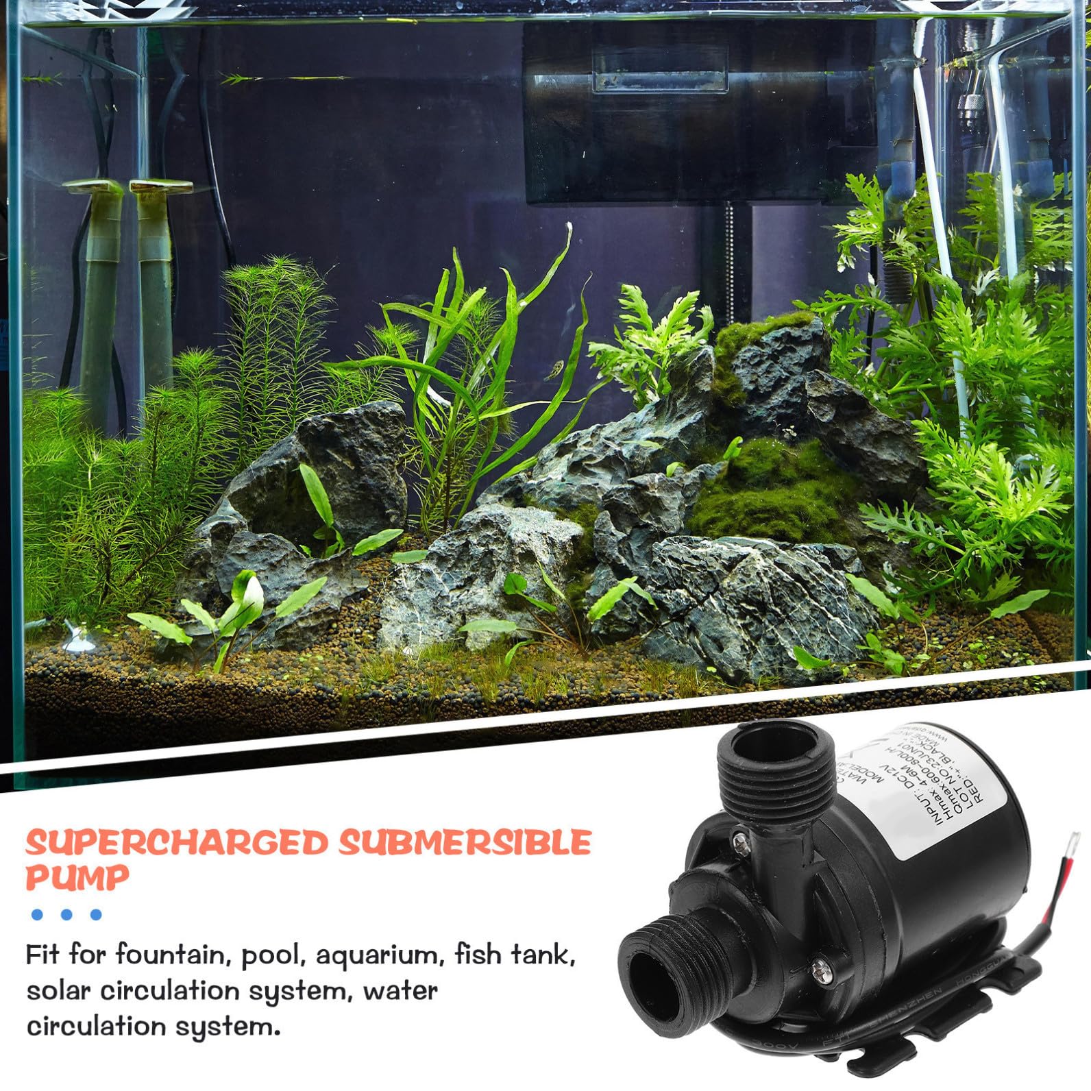 Bomba de Agua Sumergible Mini de Plástico Negro 2piezas para Sistema Solar de Circulación Consumo y Capacidad de 800l/h en Acuarios