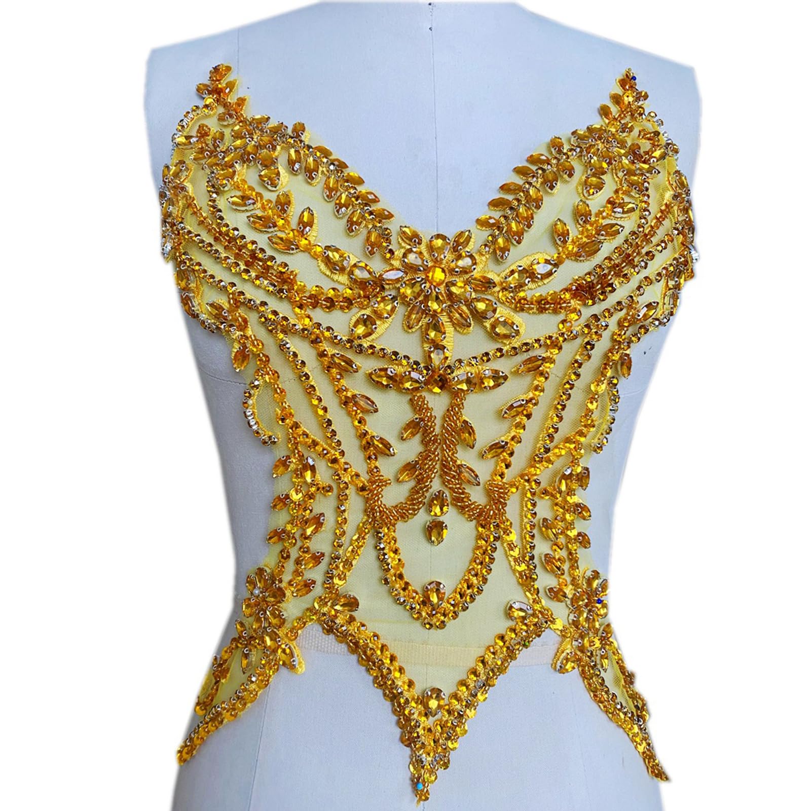 yanwuwa 3D Costumes Appliques Patches Hand Beaded Patches Rhinestones Sew on for Wedding Dresses and Prom Clothes Hand Beaded
