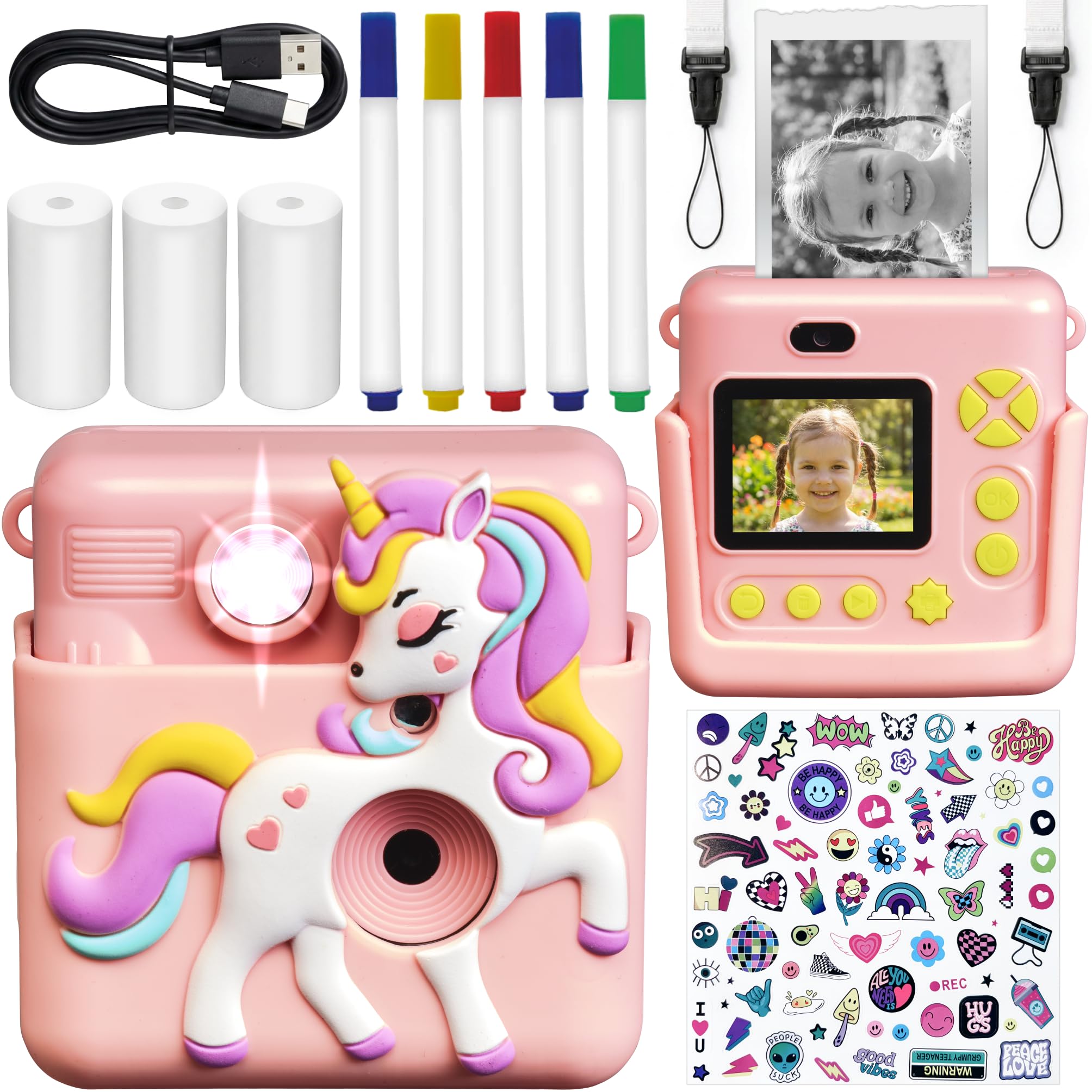 Denver KPC-1363 Children's Camera with Pink Thermal Printing, 2" Screen, 1080p Video, 20 MP Photos, 3 Rolls Included