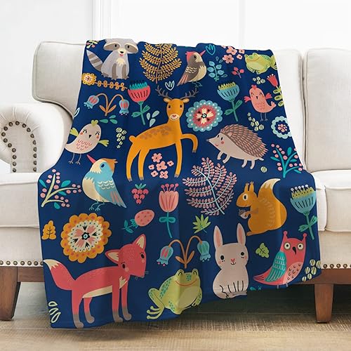 Miniatura 1 de Levens Manta de animales del bosque, regalos para mujeres y niñas, cálida decoración temática de ciervos, conejos, búhos, zorros, para sofá, cama,