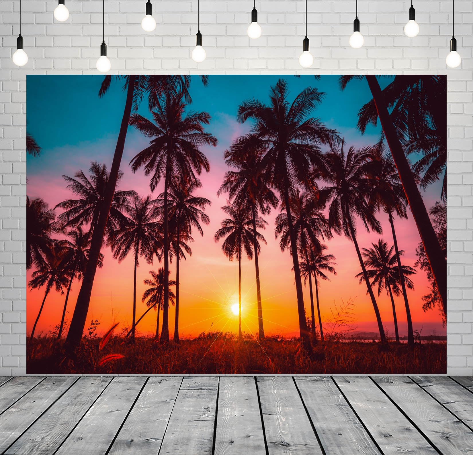 BELECO 20x10ft Fabric Sunset Beach Backdrop Tropical Summer Seaside Coconut Palm Trees Backdrop Hawaii Luau Party Decor Baby Shower Birthday Party