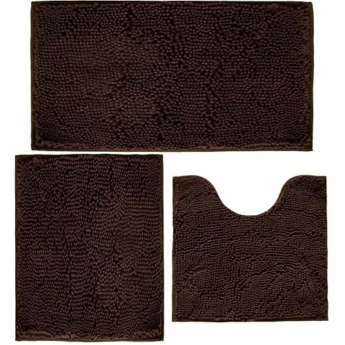 AINAHYVA Chenille Bath Mat 3 Piece Set (Brown)