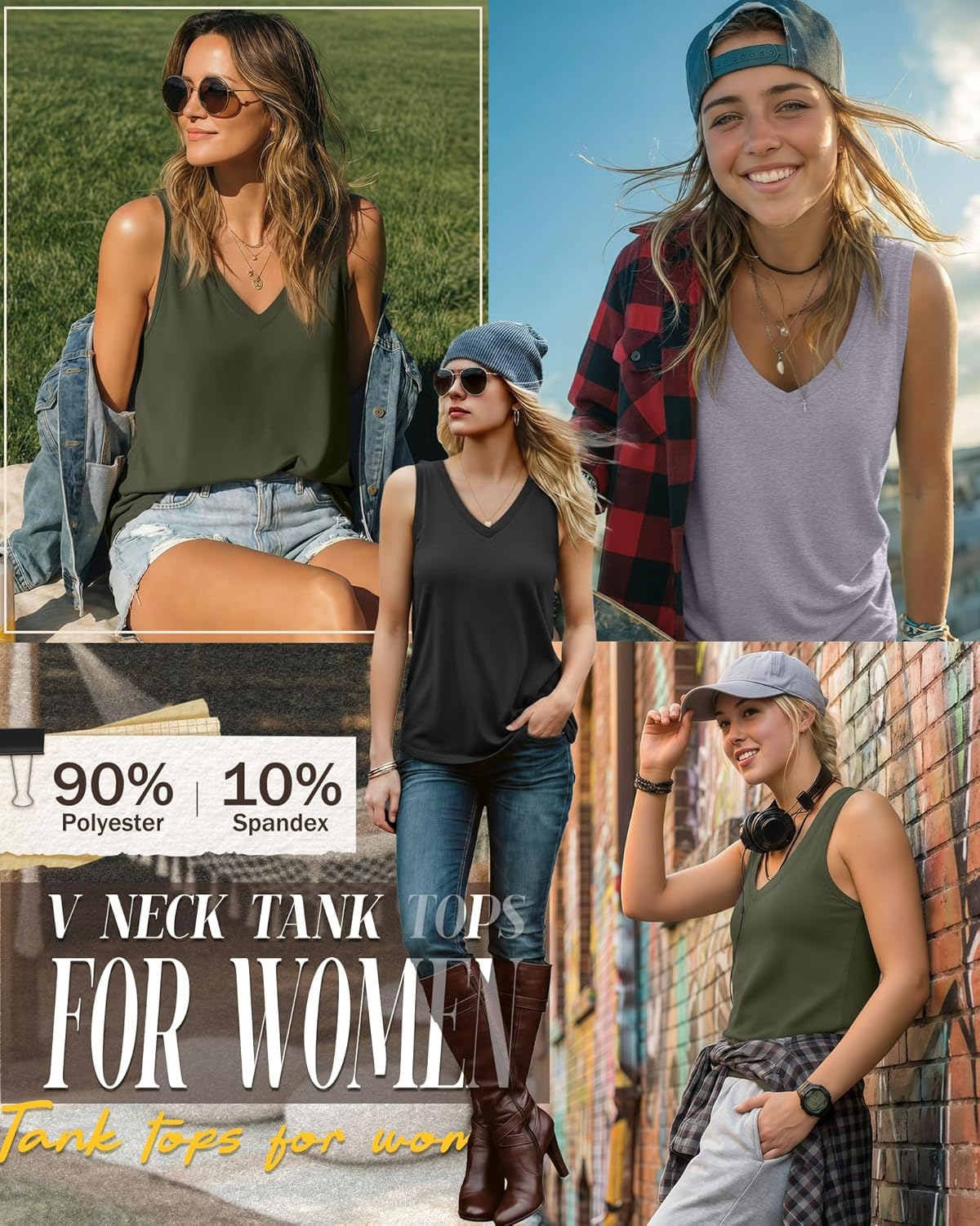 Riyiper 3 Pack Women's V Neck Tank Tops Loose Fit Sleeveless T Shirts Casual Tunic Tank Summer Beach Vacation Clothes - Image 5