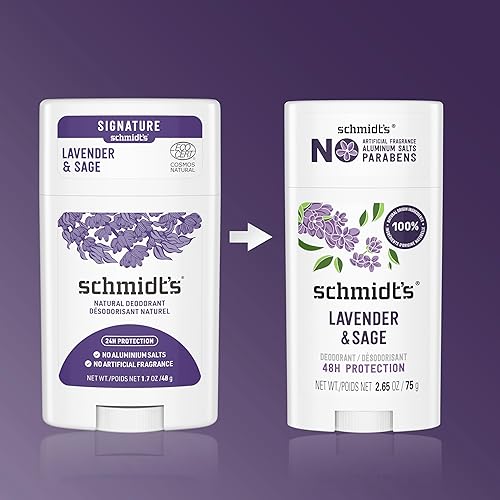 Miniatura 3 de Schmidt's Desodorante vegano sin aluminio lavanda y salvia con protección contra olores las 24 horas, para mujeres y hombres, ingredientes