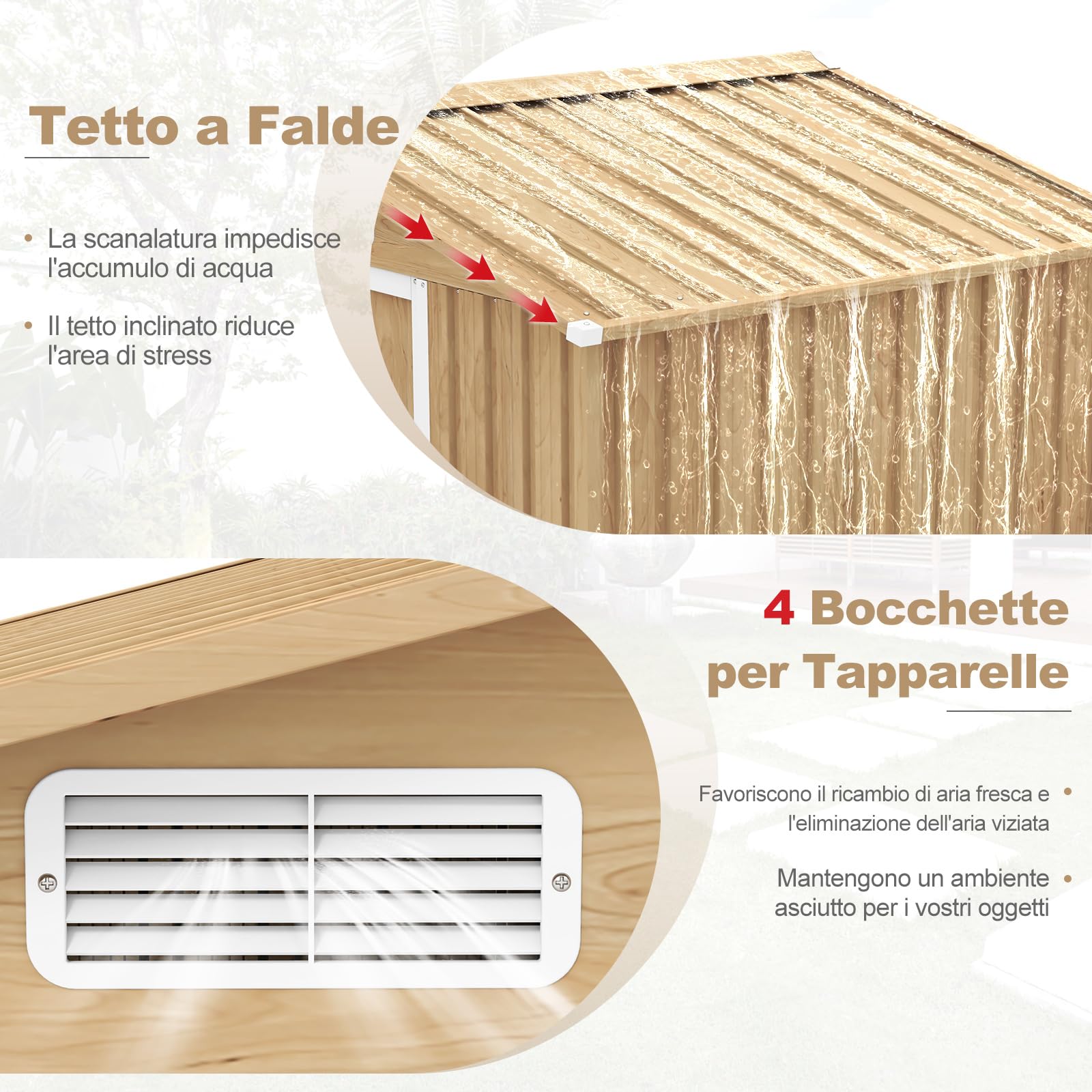 COSTWAY Casetta da Esterno 2,34㎡ Capanno Porta Attrezzi Lamiera Acciaio Zincata 196 x 142 x 186 cm