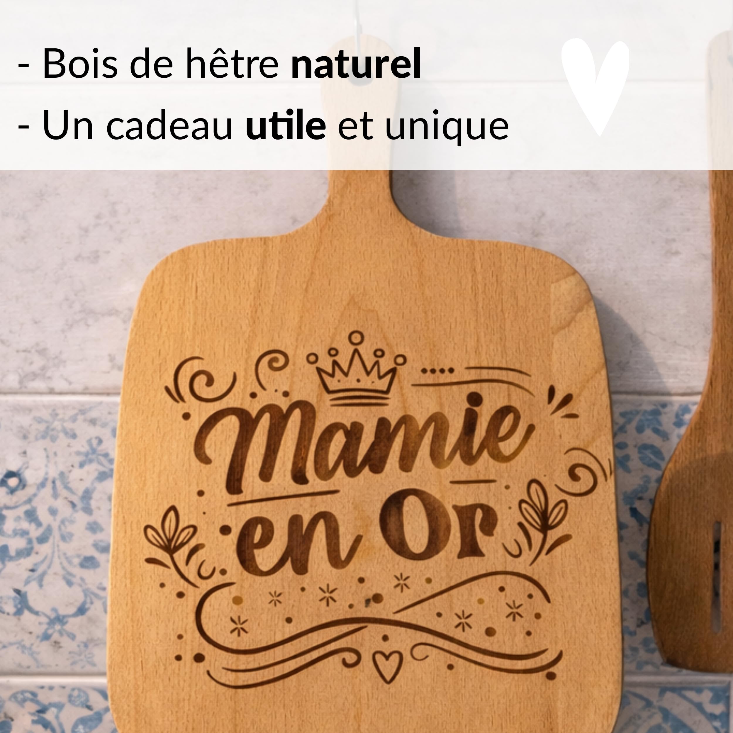 ERNESTINE - Planche à Découper Mamie en Or – Cadeau Mamie Original, Idée Cadeau Fête des Grands-Mères, Planche Apéro Bois Gravée, Cadeau Grand-Mère, Anniversaire, Noël - Cadeau grand-mère personnalisé - 5