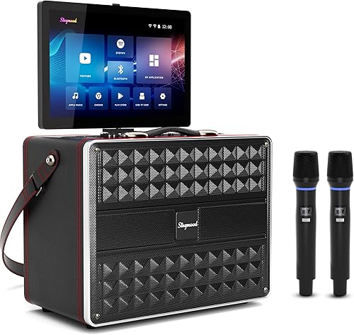 Máquina de karaoke para adultos, con pantalla de letras, altavoz Bluetooth grande portátil inteligente, 2 micrófonos inalámbricos, sistema de