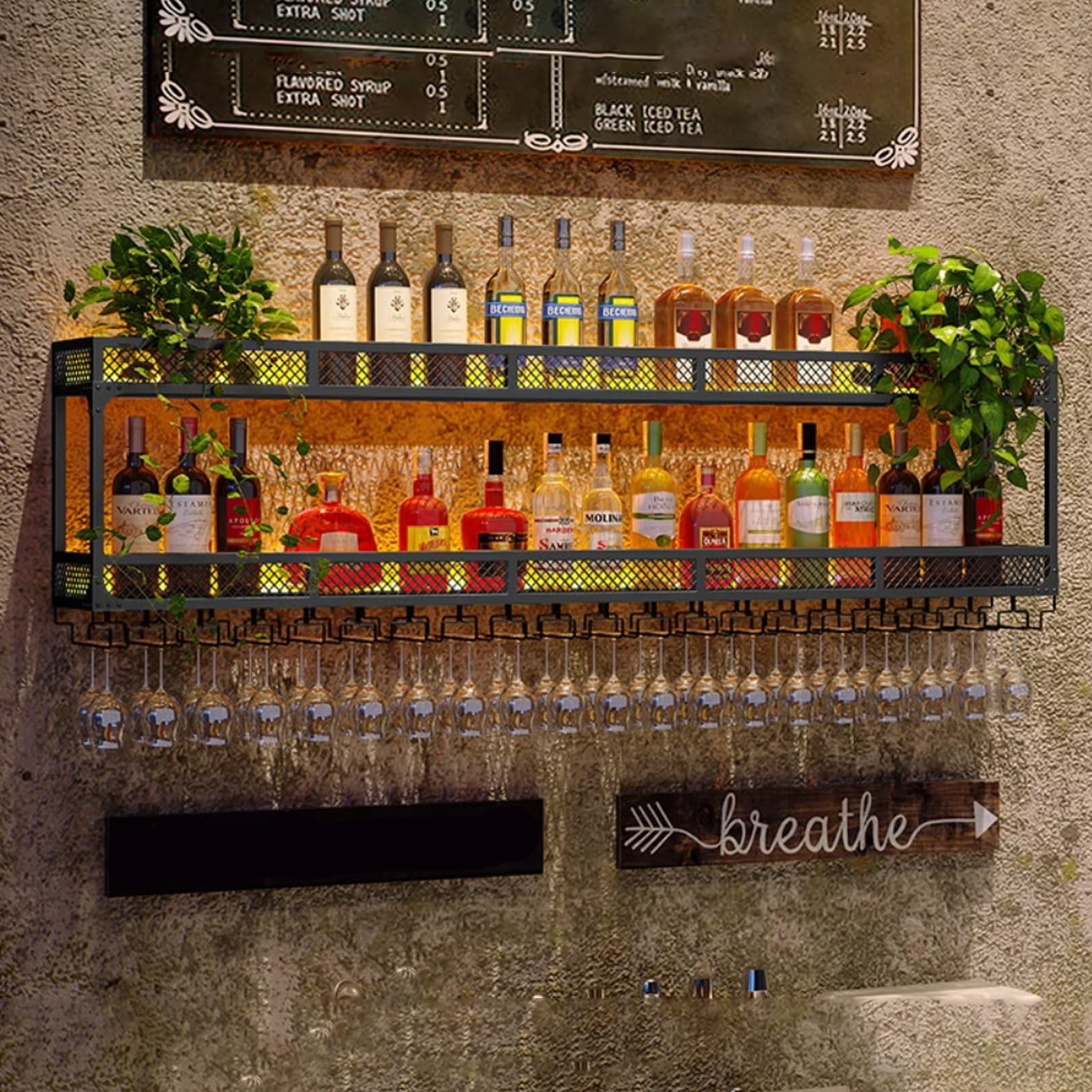 Étagère murale LED de bar pour sublimer vos bouteilles de cuisine