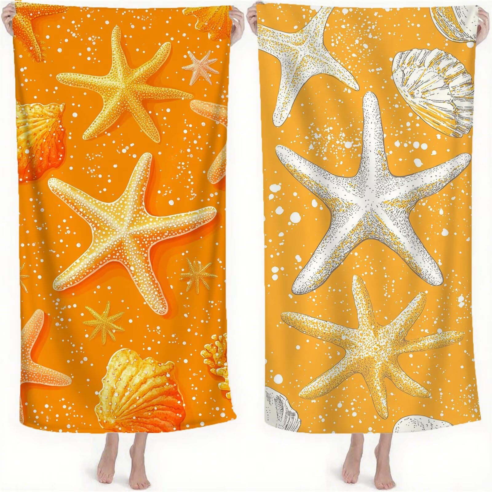 Strandtuch XXL, Microfaser Handtuch Groß 80x180 cm Stranddecke Sandfrei Reisehandtuch Schnelltrocknen Badetuch Sporthandtuch für Damen Herren Reise Urlaub Sauna Summer Must Haves 2 Pack Seestern S-769
