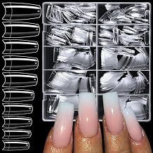 Lifextol 480PCS Long Gel Nail Tips Coffin Press on Nails Clear Acrylic Nail Tips Coffin Fake Nails, 12 Sizes XL Half Cover Soft Gel Fingernail Tip Kit for Artificial False Fingernails Extension
