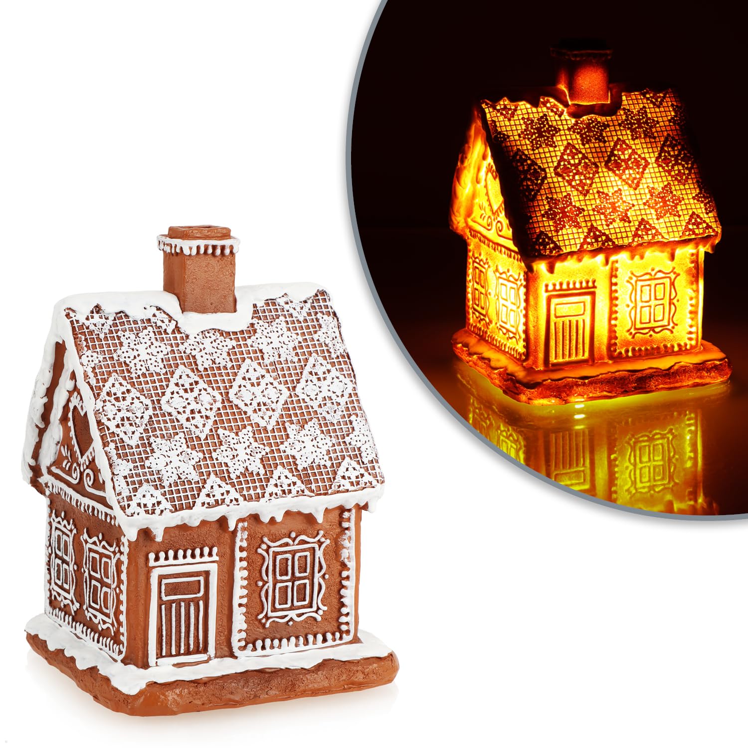 Lights4fun Keramisch Peperkoekhuis | Decoratief huis met LED-verlichting | Kerstdorp Kerstdecoratie | 23 cm groot