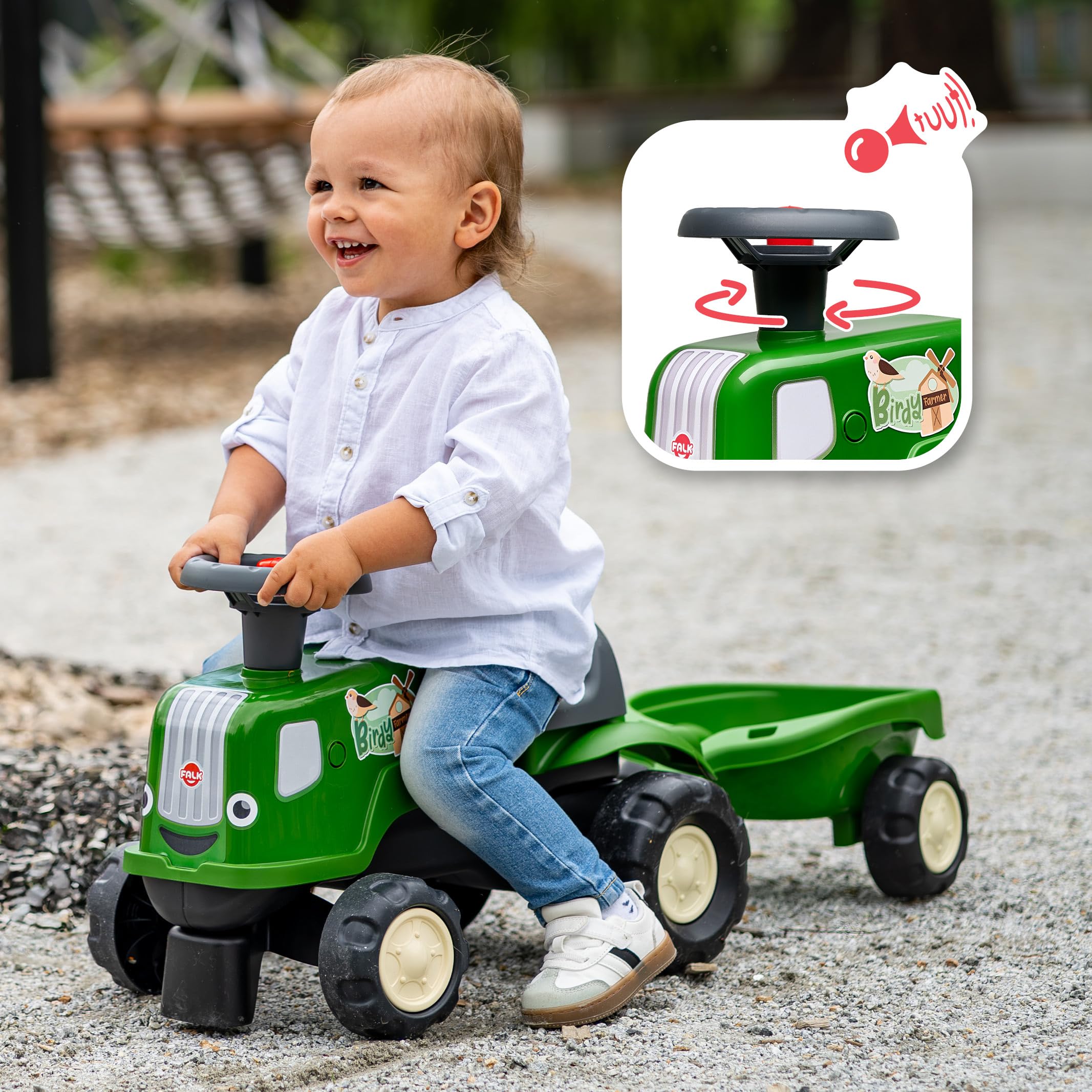 Falk Ciągnik dziecięcy Birdy Farm, przyczepa, od 12 miesięcy
