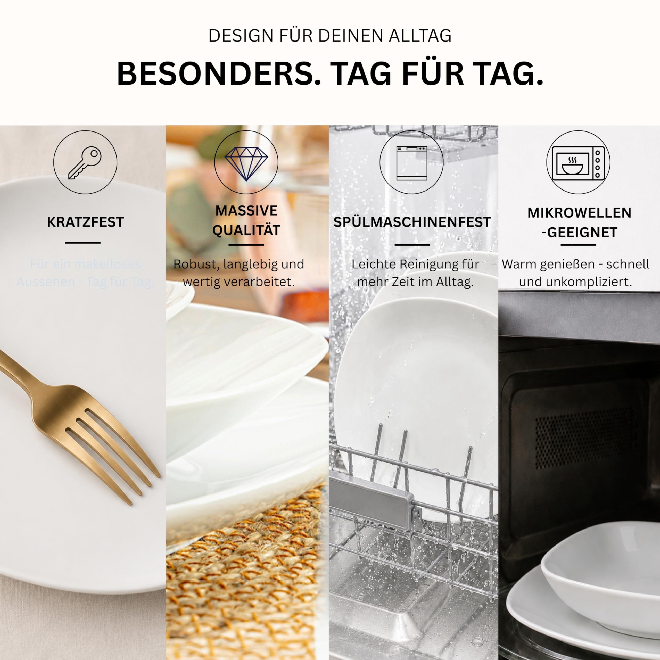 SÄNGER | Tafelservice Bilgola Weiß, 18-teiliges Geschirrset für 6 Personen mit Suppen-, Dessert-, & flachen Tellern aus Porzellan | PREMIUM COLLECTION