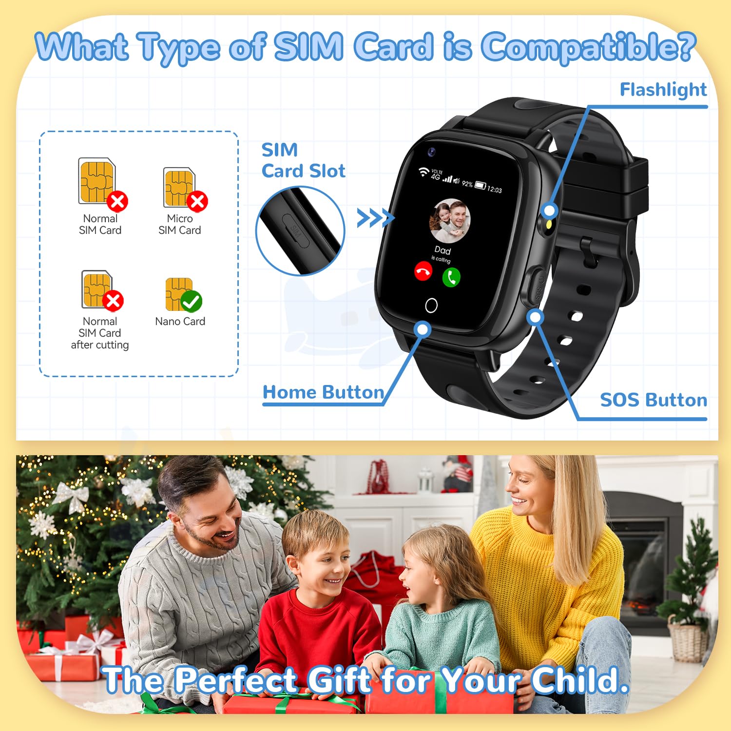 Montre Connectée Enfant 4G Avec Appels Vidéo Et GPS – SOS, Mode école, étanche IP68, Pour Garçons Et Filles 5-14 Ans