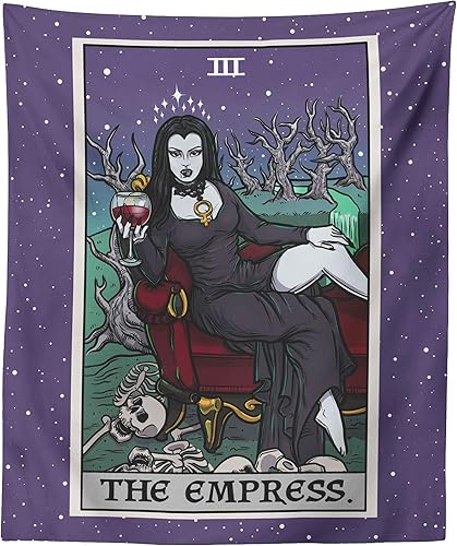 Tapiz de cartas del tarot de la emperatriz, mujer vampiro, decoración gótica de Halloween para colgar en la pared (60 x 50 pulgadas)