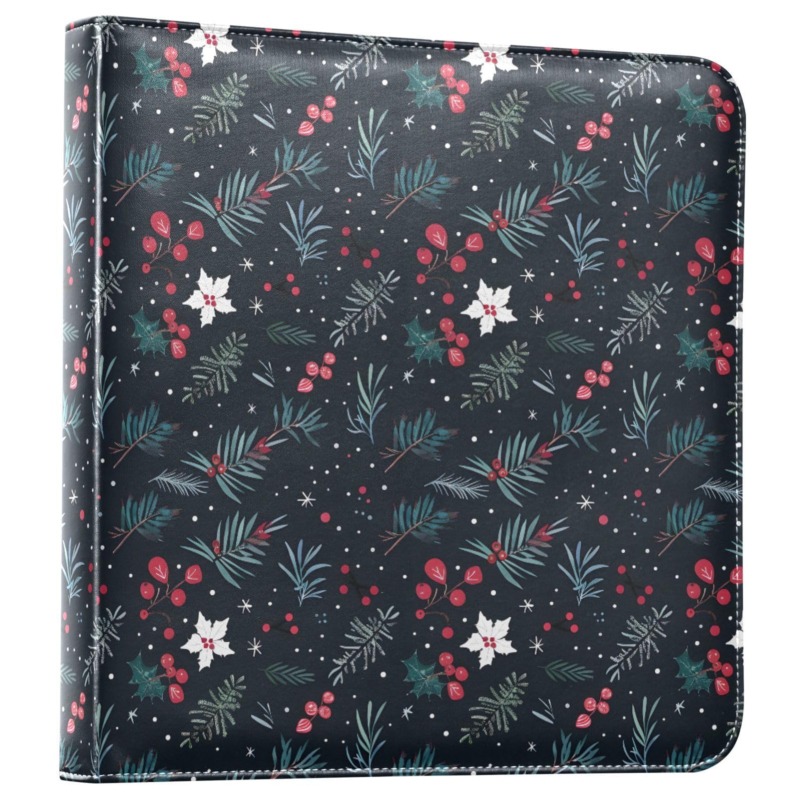 JIPONI Christmas Leaf & Red Fruit Large Photo Album, DIY Leather Cover Scrapbook Albums for 4x6 5x7 6x8 Pictures, Self Adhesive Memory Book for Wedding, Baby, Family