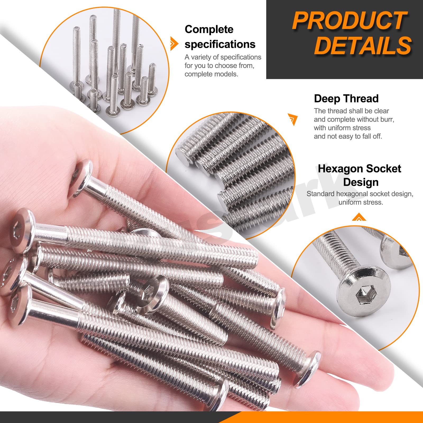 Rustark 141Pcs M6x16mm-80mm 14 Sizes Furniture Joint Connector Bolt & Cap Nut Assortment Kit Flat Hex Socket Cap Bolts Screw Posts for Furniture Chair Crib Belt Leather Binding - Image 4