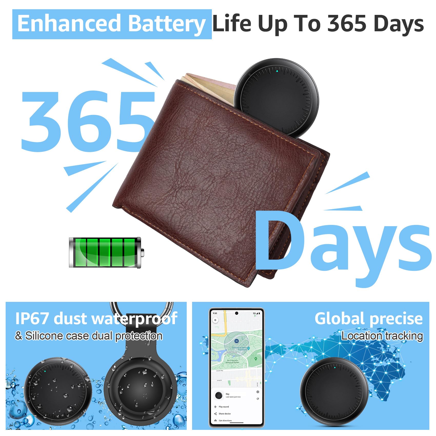 Air Tracker Tag Android, 4 Pezzi Smart Airtag Android, Funziona con Google Dov'è App, Bluetooth Trova Oggetti, Air Tracker Tag Bluetooth Localizzatore Chiavi per Chiavi/Bagagli/Valigie (Nero)
