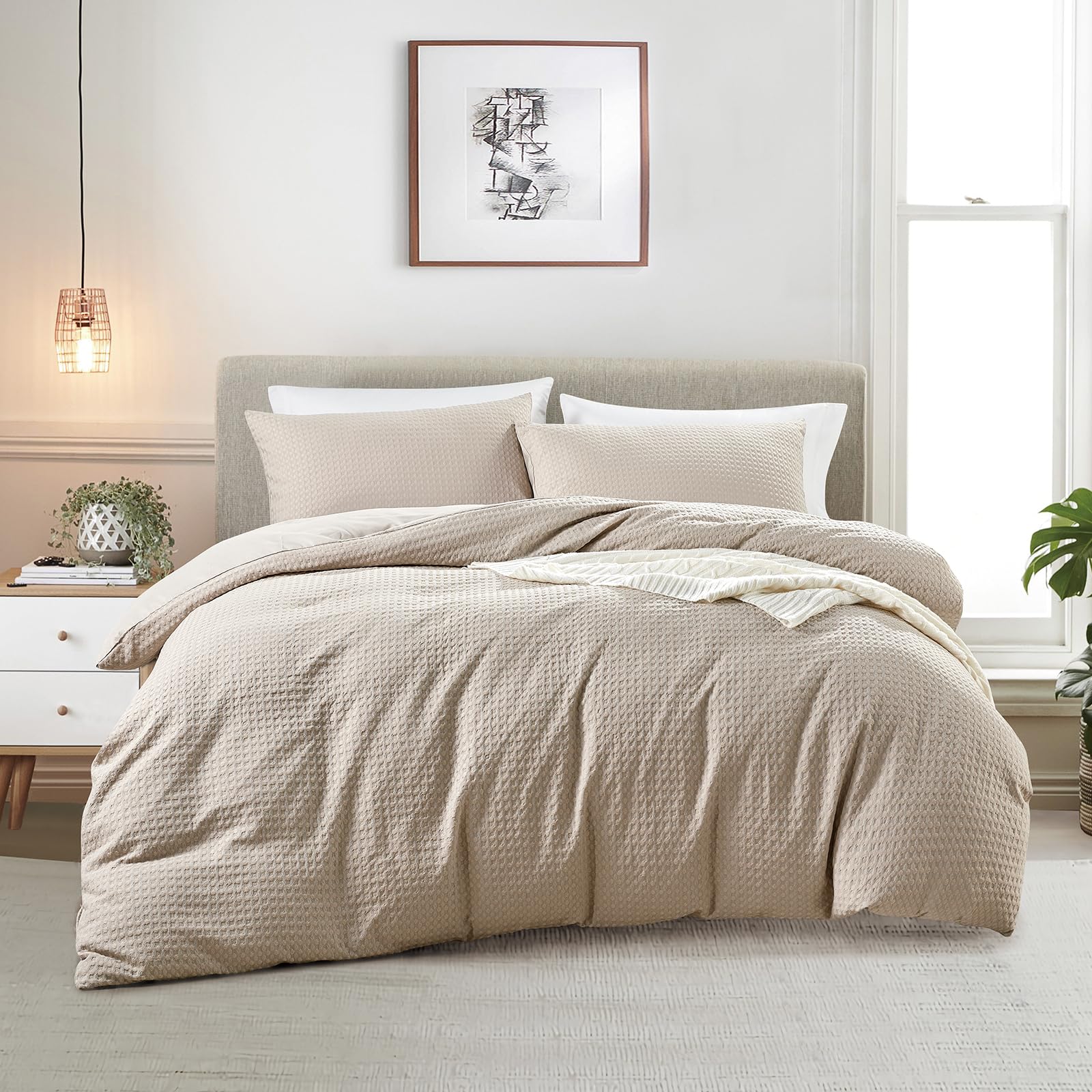 KASYLAN Breathable Duvet Cover Set including Zipper Closure, Waffle Dobby Weave Texture Duvet Sets - Image 2