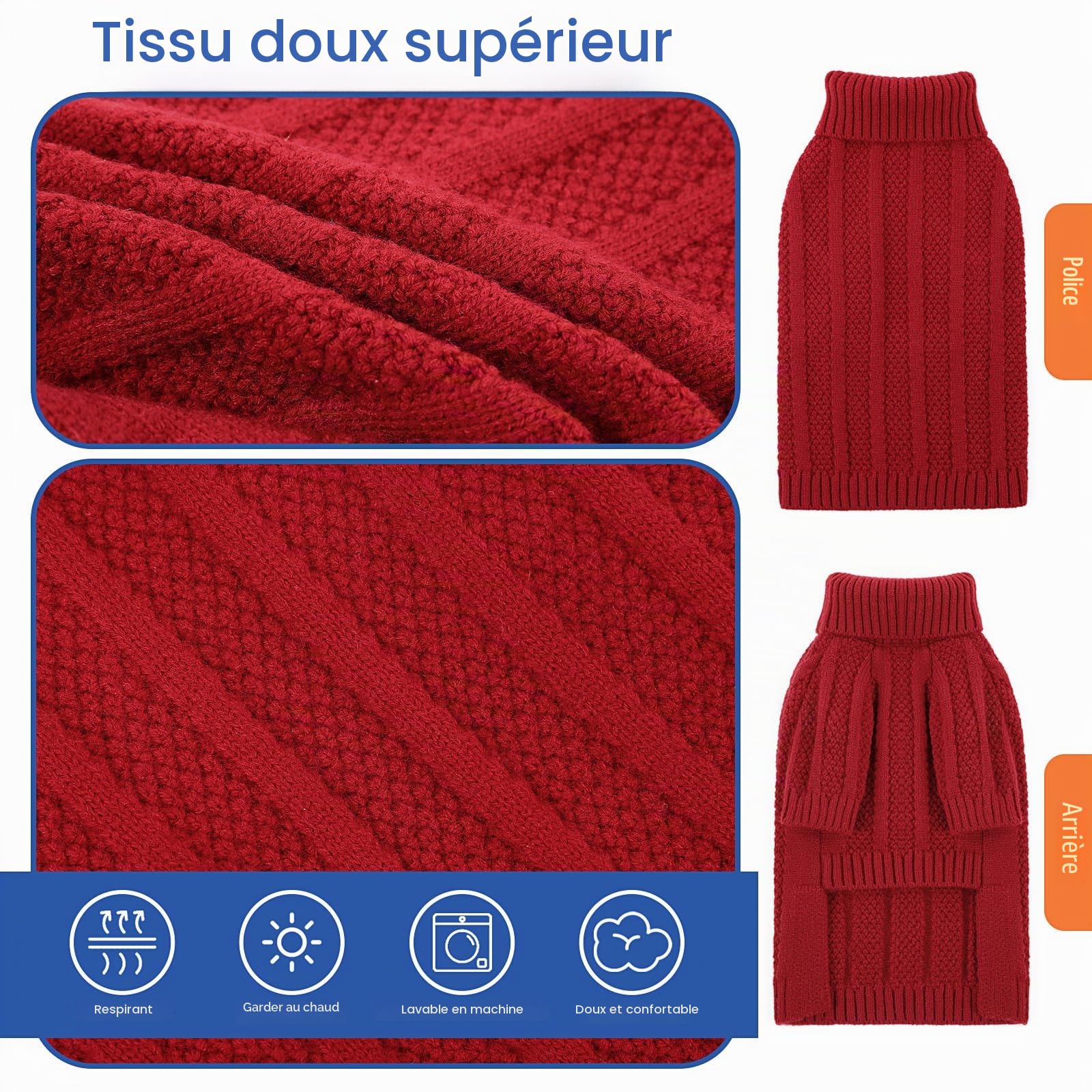Queenmore Pull Chien Grande Taille, Doux Col Roulé Hiver, Vetement pour Teckel, Bouledogue Français, Lévrier, Whippet, Corgi (Rouge, M)