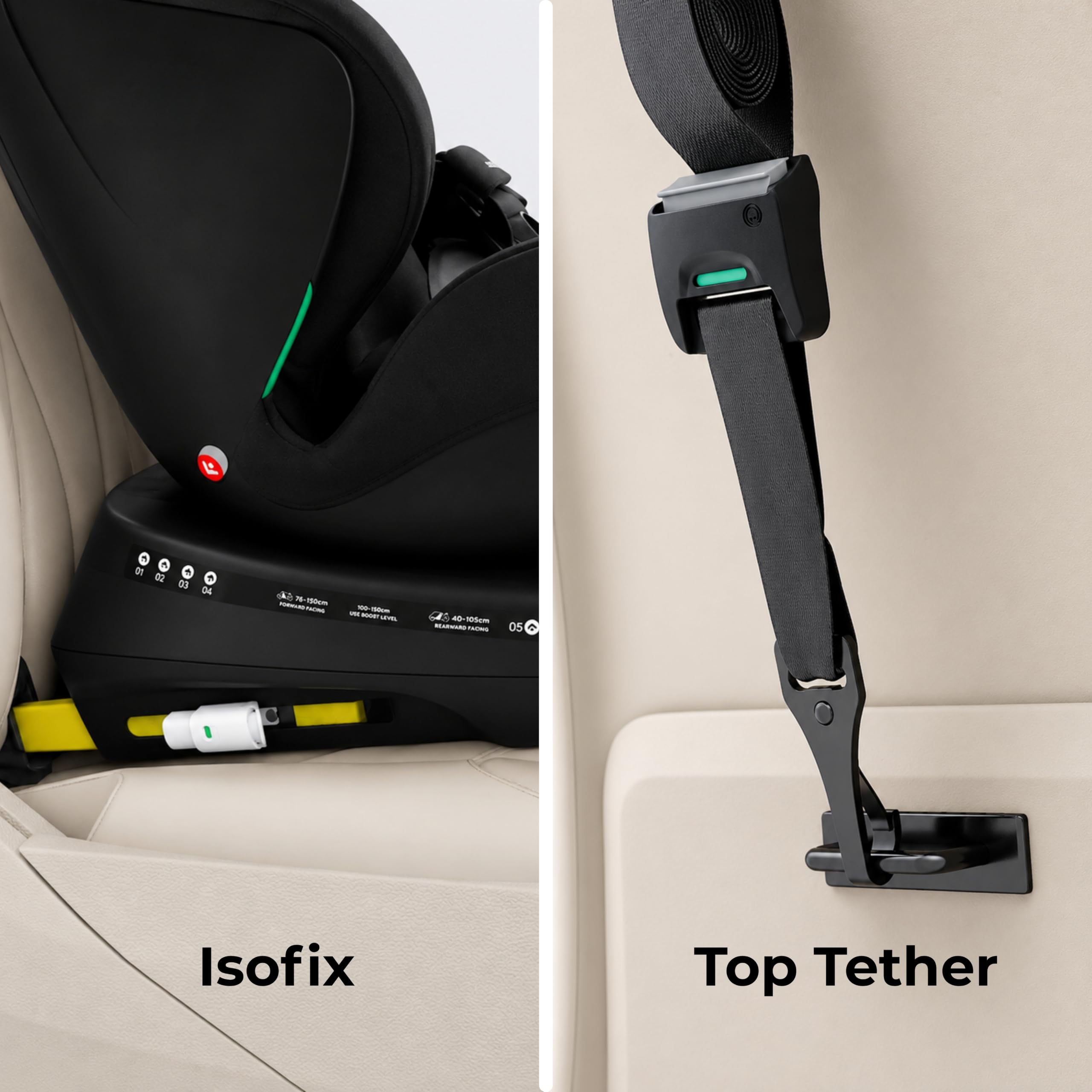 Siege Auto Bebe 0 à 36kg Isofix pivotant 360, i-Size Siège Auto Groupe 0 1 2 3, 40-150cm, Appui-tête réglable, Harnais à 5 points