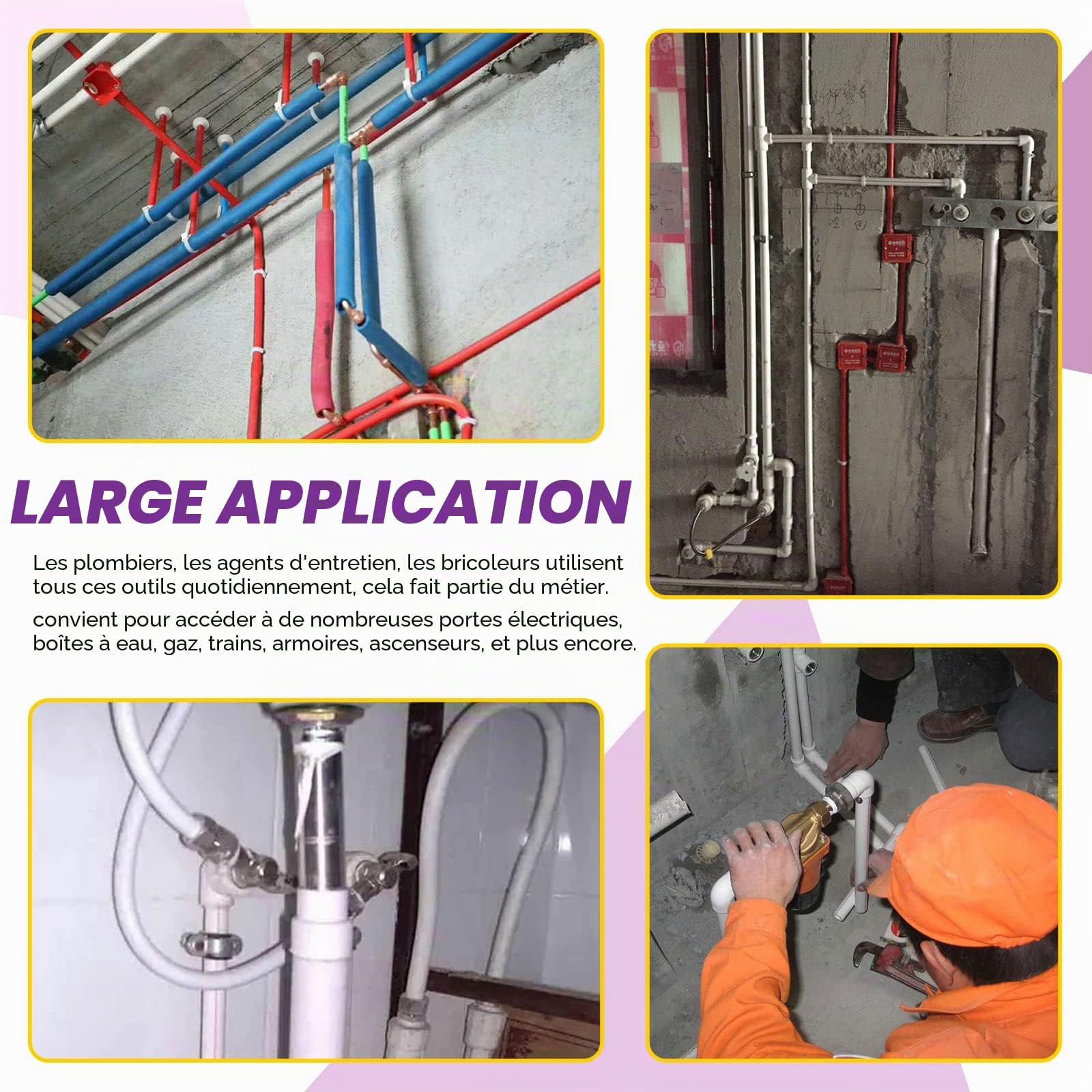 Swpeet 3 pièces Clé de compteur d'eau et robinet à quatre voies avec kit de combinaison d'outils utilitaires multifonctions à quatre voies, outil de coupure d'eau de clé de bordure de route de qualité