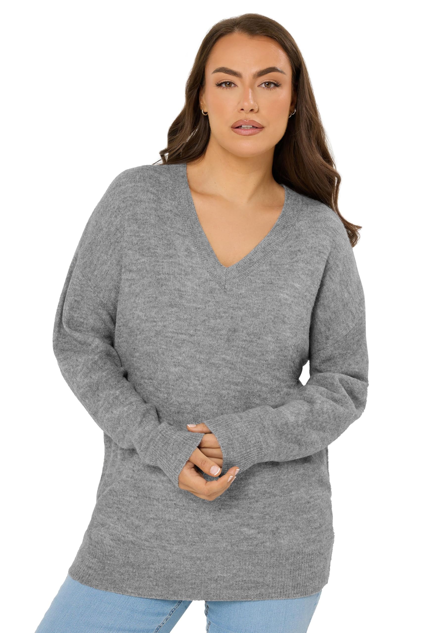 Yours Curve Soft Touch Knitted Jumper - Women's - Plus Size Curve Grey