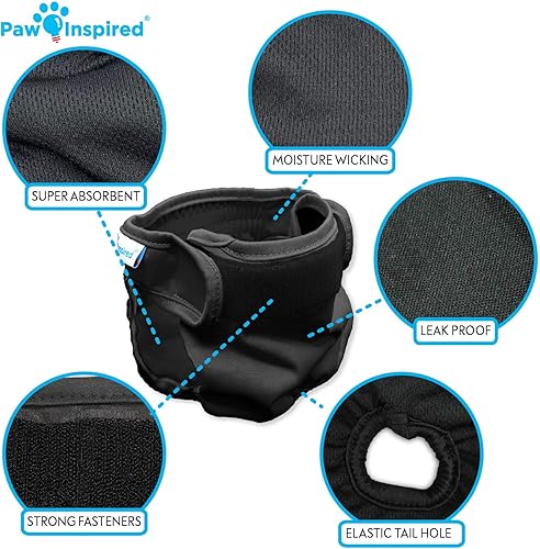 Miniatura 9 de Paw Inspired Pañales lavables para perros (paquete de 3)  Pañales de tela reutilizables para perras pequeñas, medianas y grandes (rosa, azul,