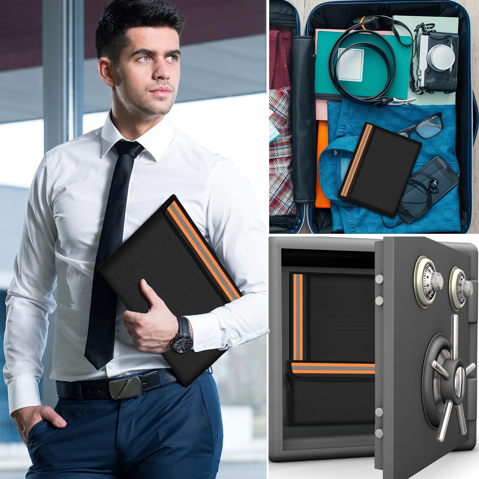 3 Piezas Bolsa Ignífuga, Bolsa de Documentos Ignífuga, Carteras Ignífugas Impermeable, Bolsa de Almacenamiento de Seguridad, para Proteger Objetos de Valor, Documentos, Pasaporte, Joyería