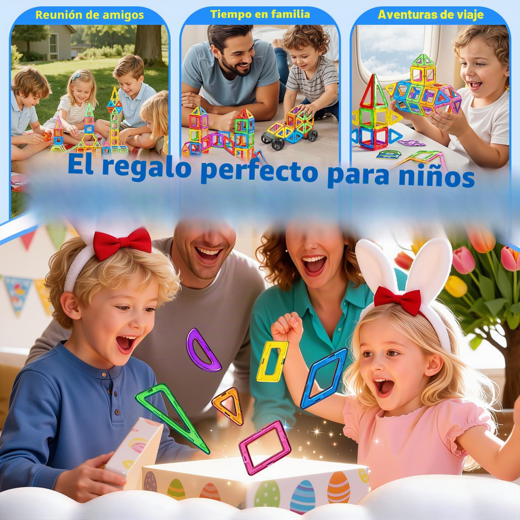WOOBLO Bloques Magneticos Construccion Niños, 136 Piezas Magneticas Niños, Construcciones Magneticas Bloques de Construcción Magnéticos, Educativo Montessori Juguetes Niños, Juego de construcción