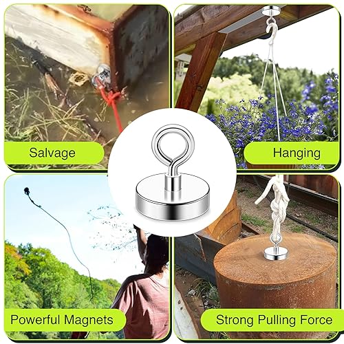 Miniatura 6 de Imanes de pesca fuertes de 300 libras (299.8 lbs) Imán de neodimio fuerte resistente con ojal de agujero avellanado para pesca magnética y