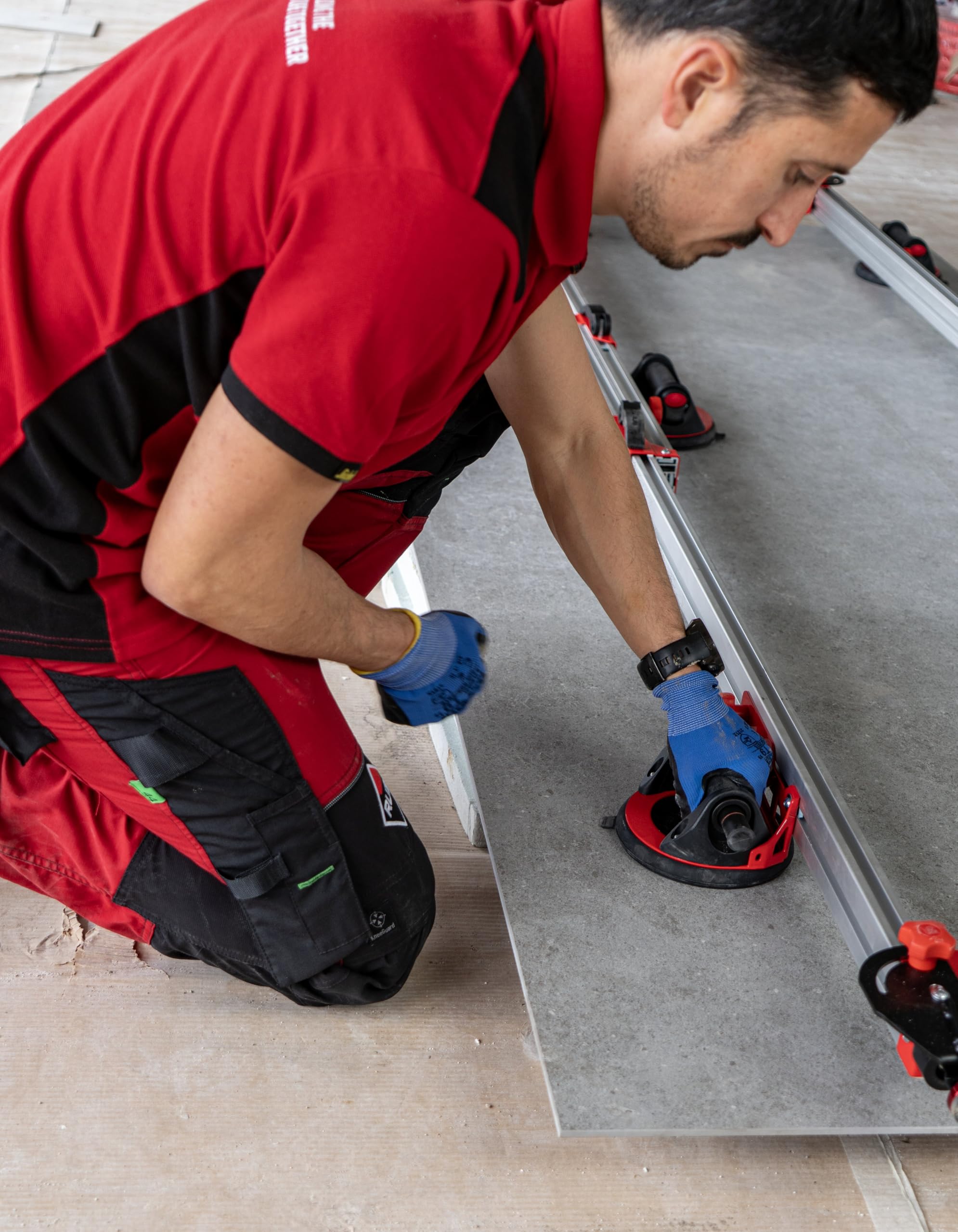 Ventouse pour carrelage grand format avec guides rétractables ERGO TILE TRANS - 6 ventouses Ø160 mm - jusqu'à 320 cm et 80 kg