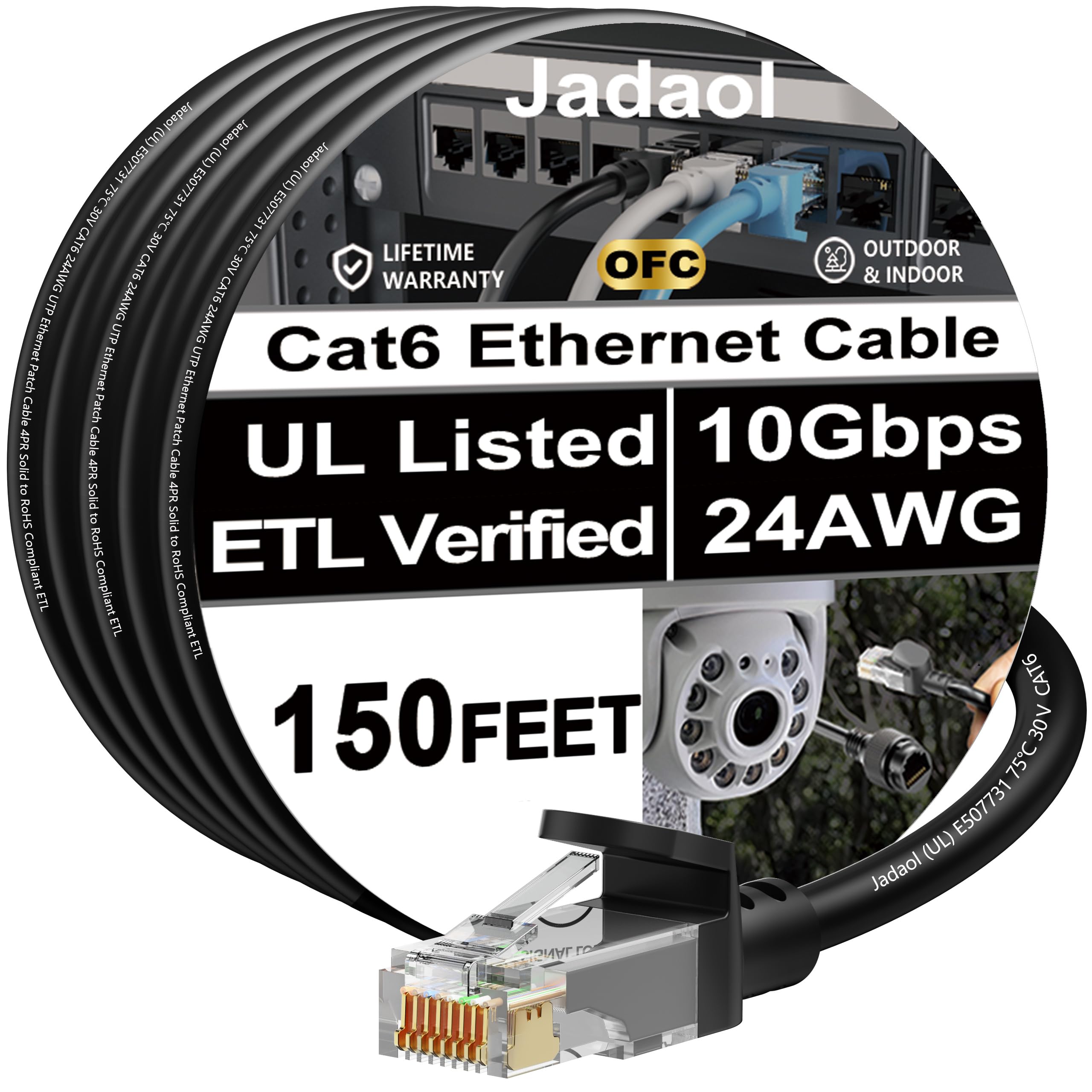 Jadaol Câble Ethernet Cat 6 de 150ft / 45,72 m, extérieur et intérieur