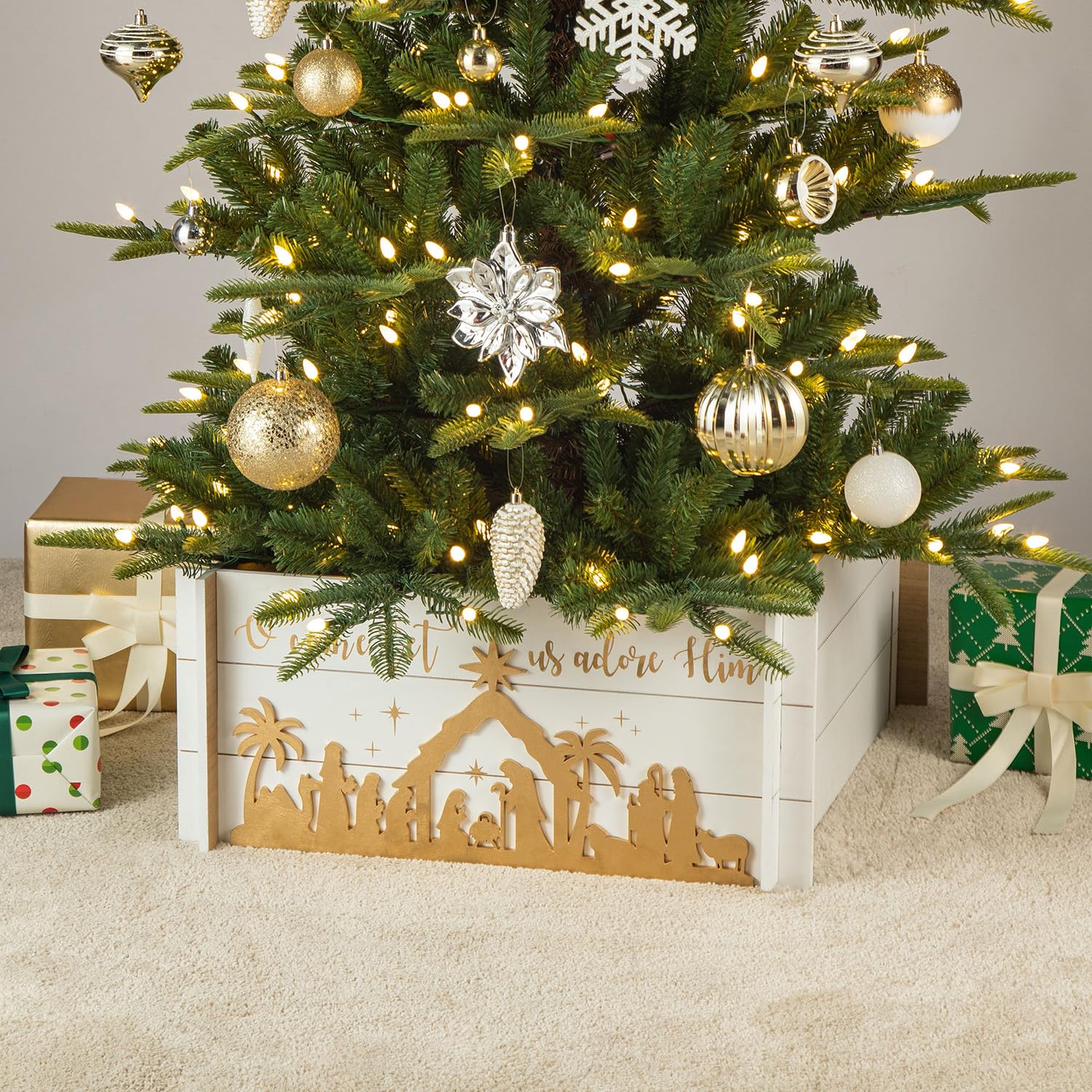 Amazon.com: Glitzhome Wooden Tree Collar, Christmas Tree Base