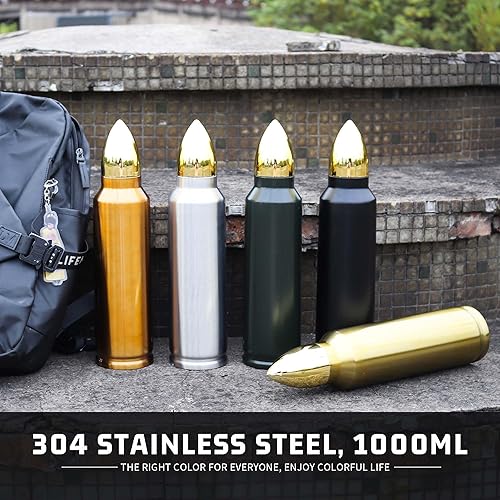 Miniatura 6 de Goetland Botella de agua de acero inoxidable 304 de 34 oz, 1 L, botella de agua aislada al vacío, taza de viaje, frascos sin logotipo, cobre oscuro