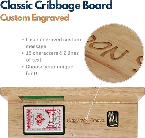Miniatura 4 de We Juegos Monograma Grabado personalizable Gabinete Cribbage Setcontinuo de madera maciza 3pista Junta con Easy Grip Clavijas, tarjetas y área de