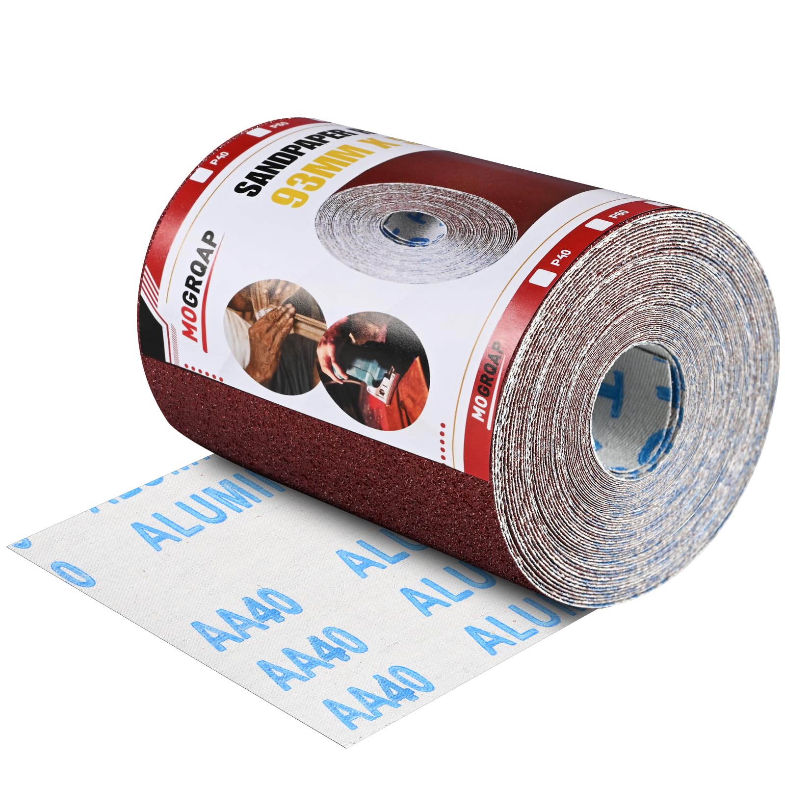 MOGRQAP Sandpaper Roll 93mm x 5m, 40 Grit Abrasive Paper Rolls Aluminium Oxide Wet and Dry Emery Cloth Sanding Paper Rolls for Wood Metal Paint Plaster Filler Automotive