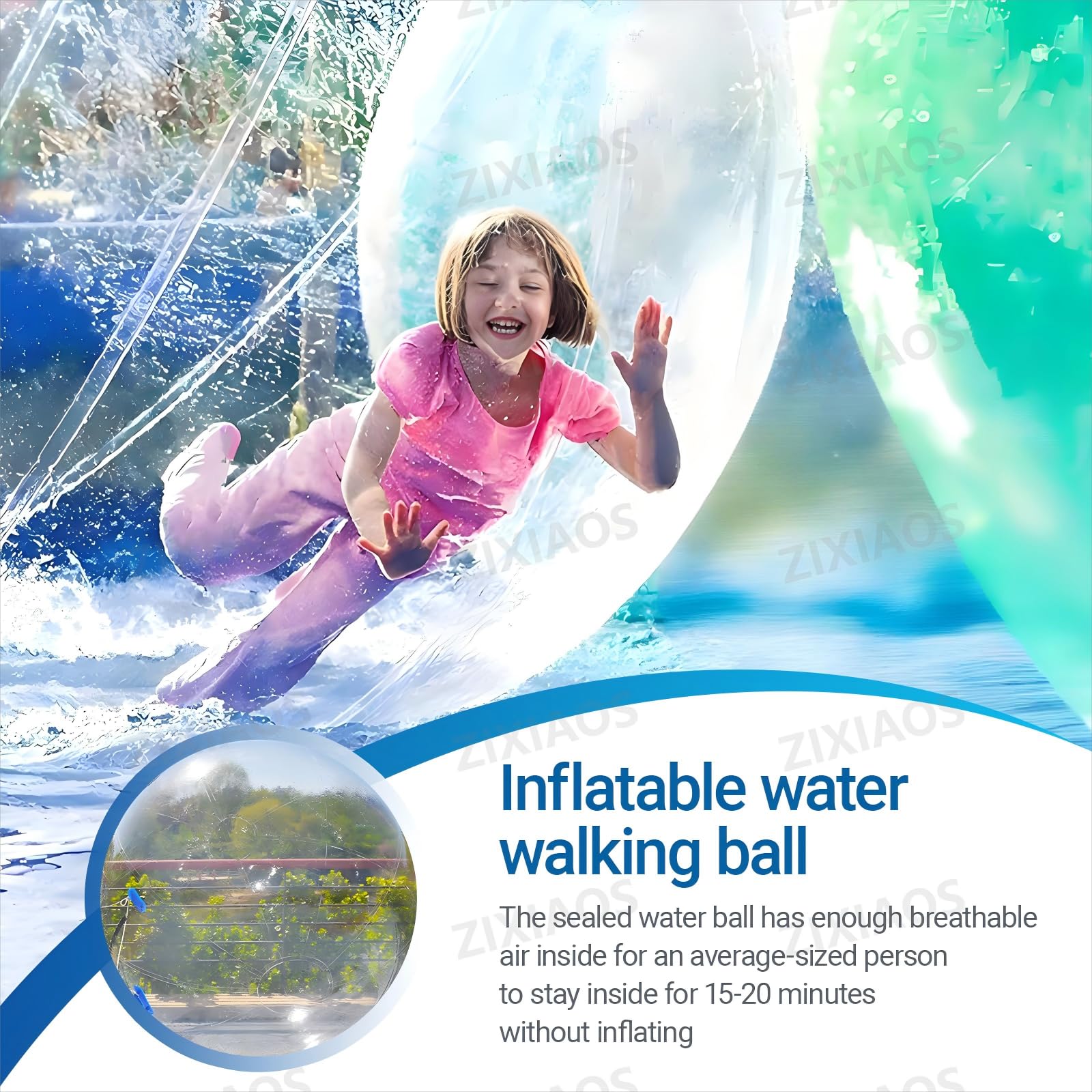 Pelota inflable para caminar con bomba de aire eléctrica, diseño de PVC duradero para playas y equipos de juego comerciales