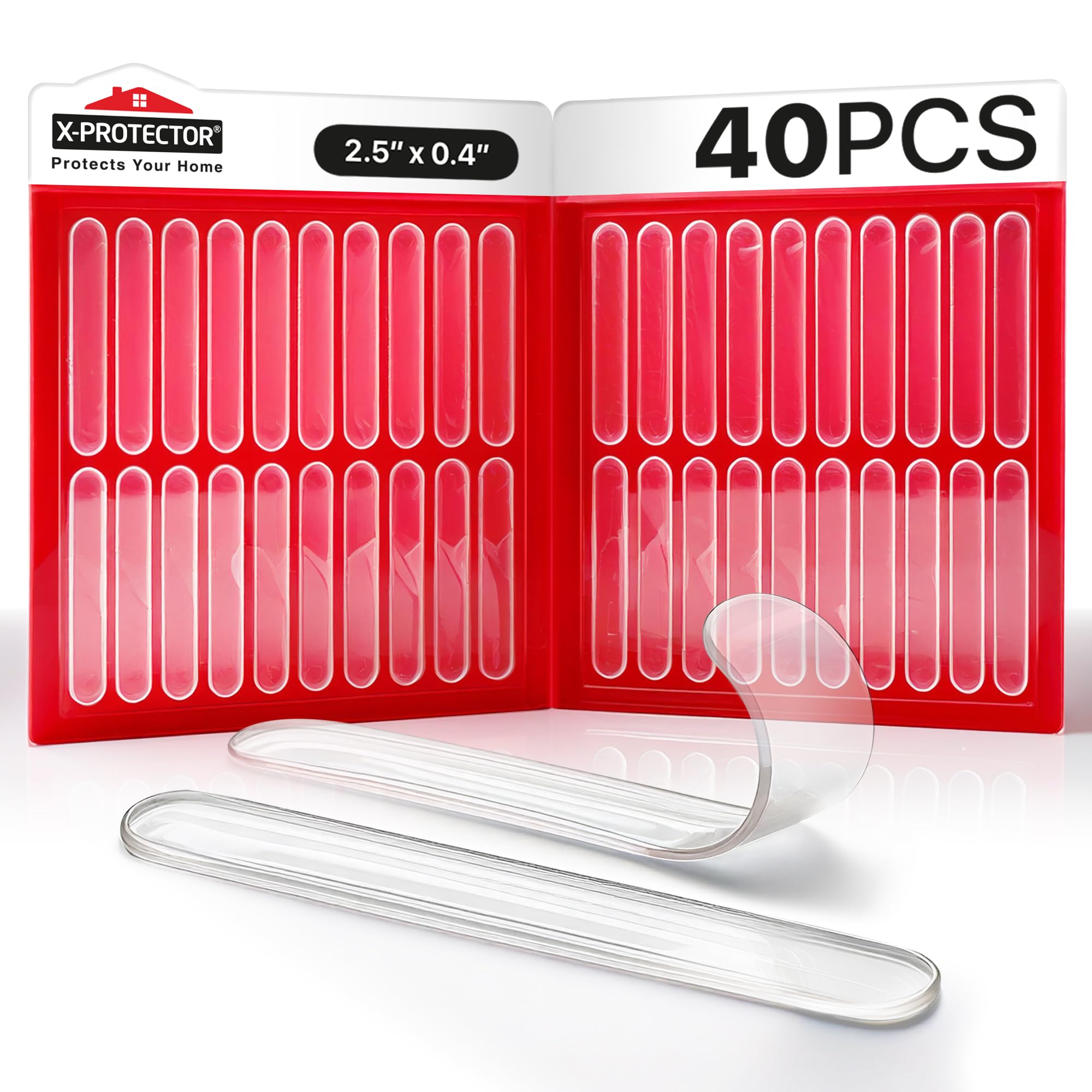 X-Protector Cabinet Door Bumper Strips - 40 PCS - Clear Door