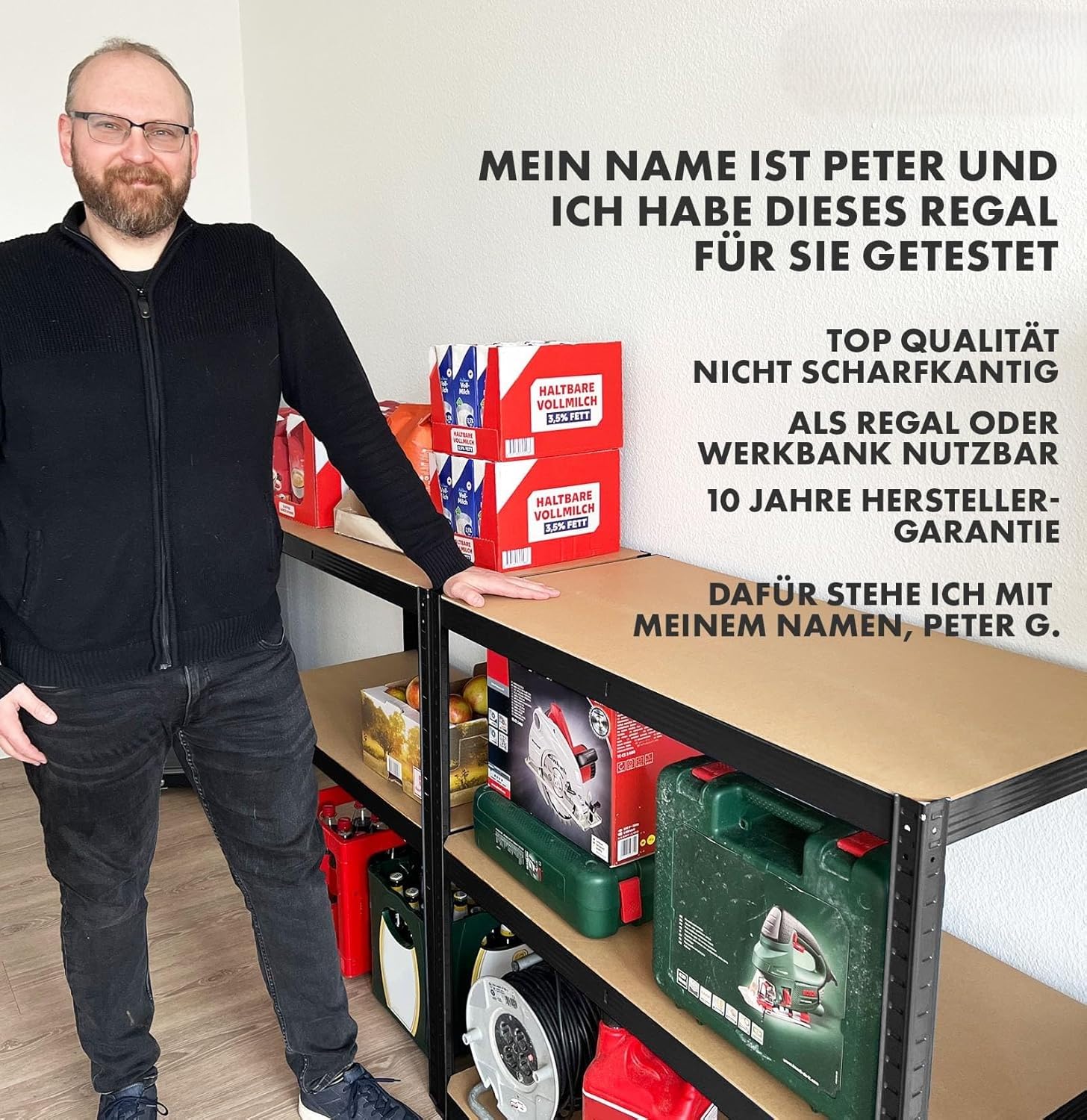 Floordirekt Schwerlastregal, 2er Set, schwarz 200 x 100 x 50 cm Steckregal, Kellerregal, Lagerregal, Werkstattregal, Werkbank - 5 verstellbare Böden (Lakota)