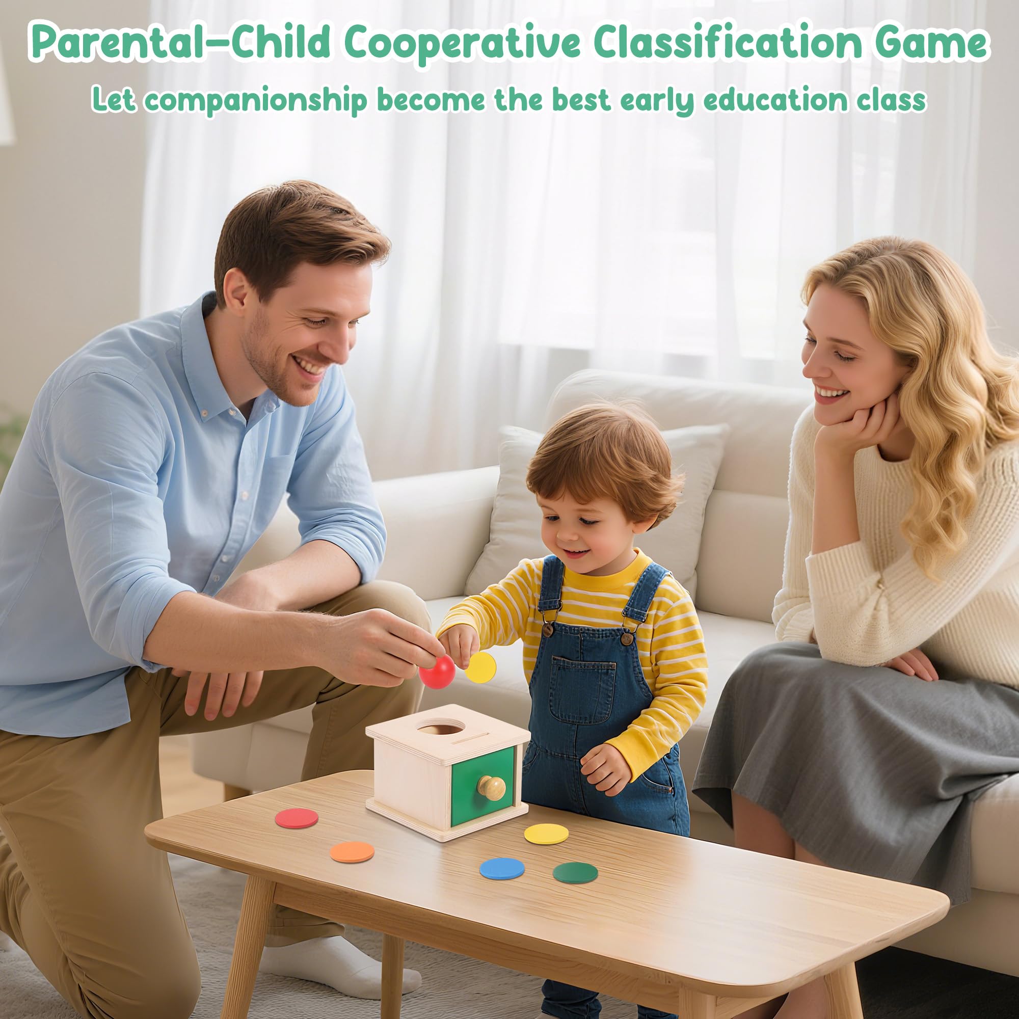 Starvortex Montessori zabawka od 6 miesięcy, drewniane pudełko na monety 2 w 1, dla dzieci od 1, 2, 3 lat, pudełko z możliwościami sortowania obiektów, dla chłopców i dziewczynek